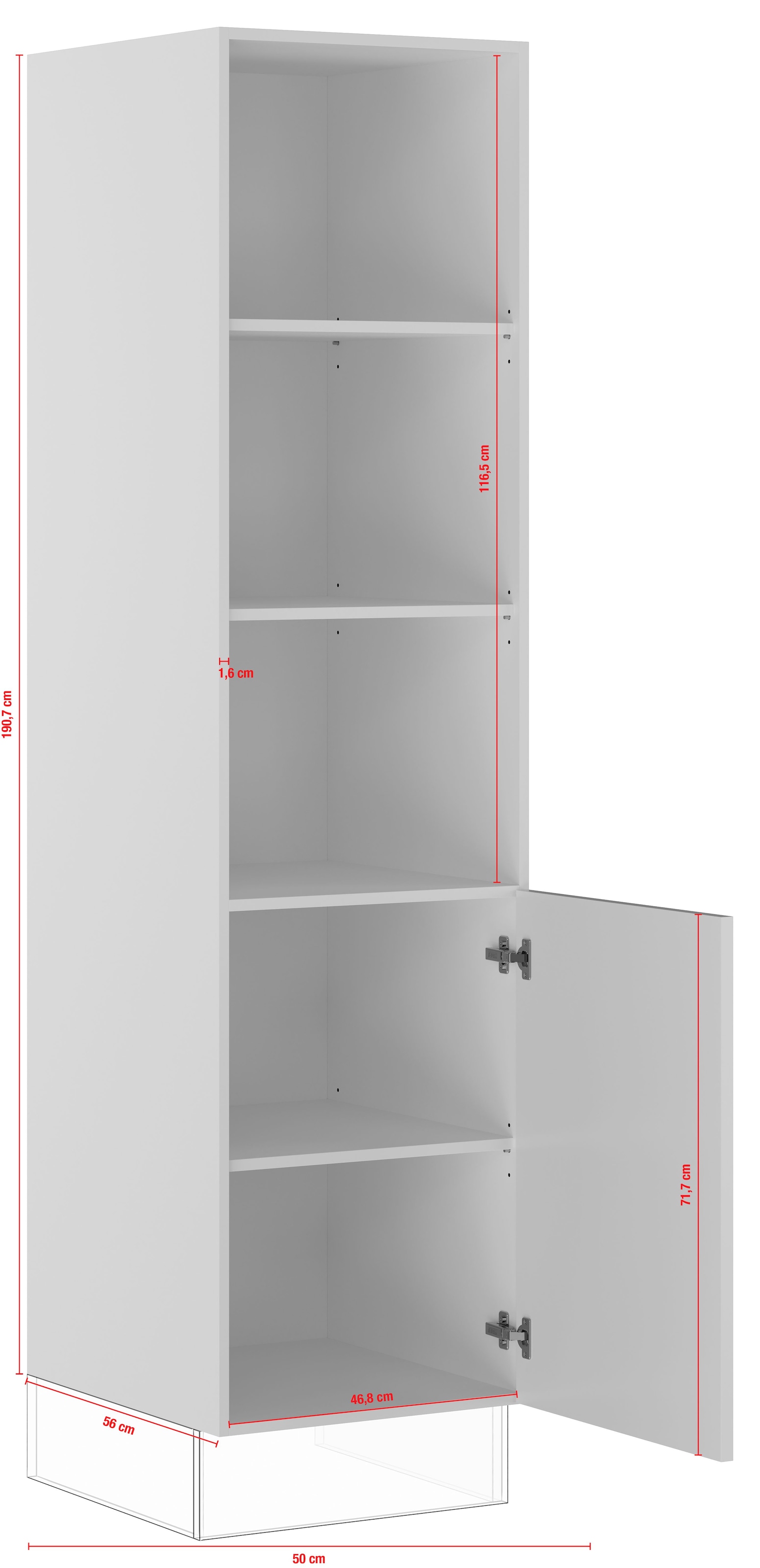 IMPULS KÜCHEN Seitenschrank »"Prag", Breite/Höhe: 50/190,7 cm«, vormontiert, mit Drehtür, mit verstellbaren Fachböden
