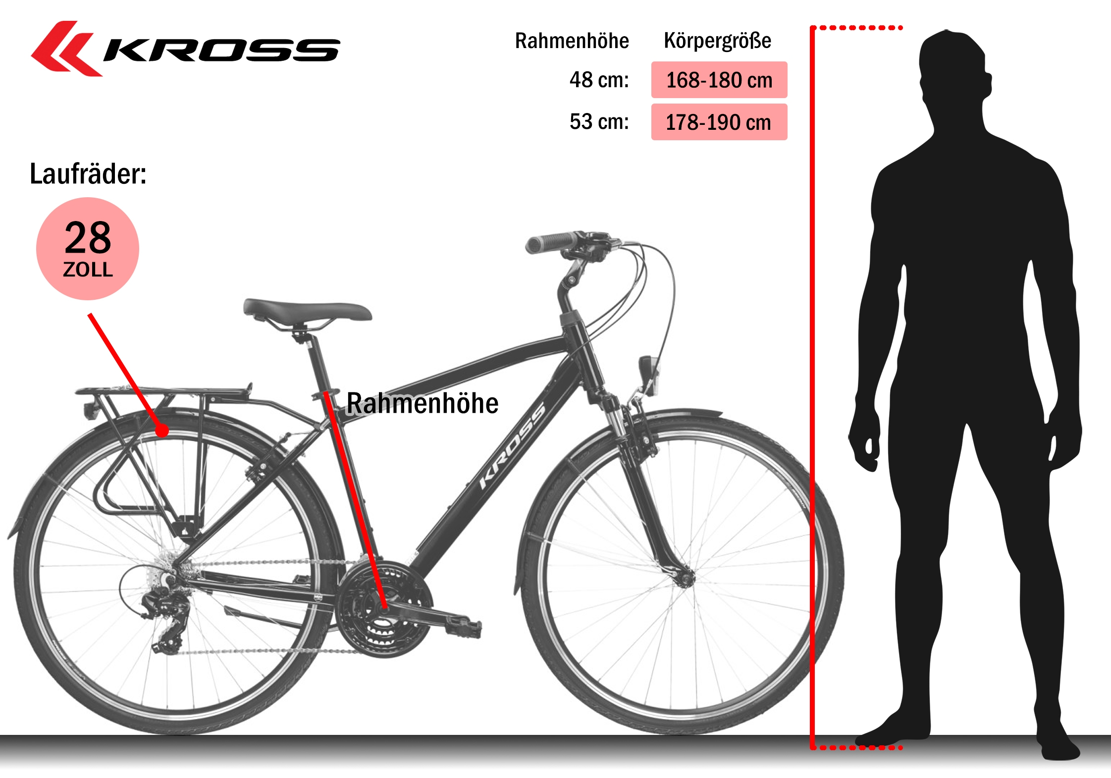 Kross Trekkingrad »Herren-Trekkingrad 28" Trans 1.0 Schwarz 21 Gänge« 21 Gang Shimano TOURNEY TY300 Schaltwerk Kettenschaltung