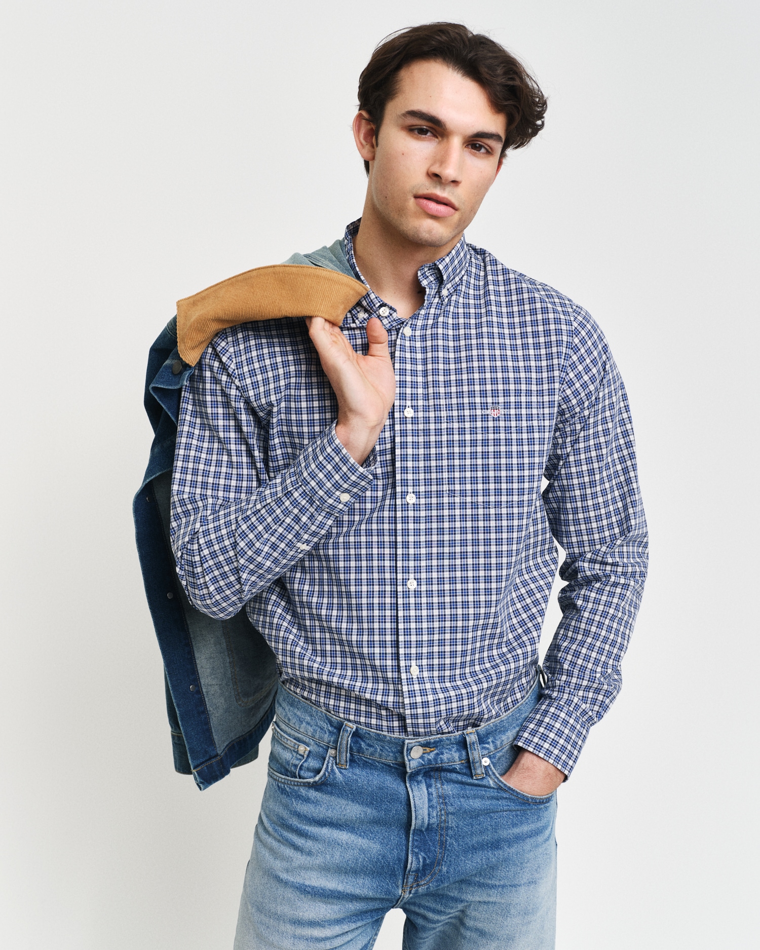 Langarmhemd »REG POPLIN SMALL CHECK SHIRT«, Regular Fit Popeline Hemd mit kleinem...