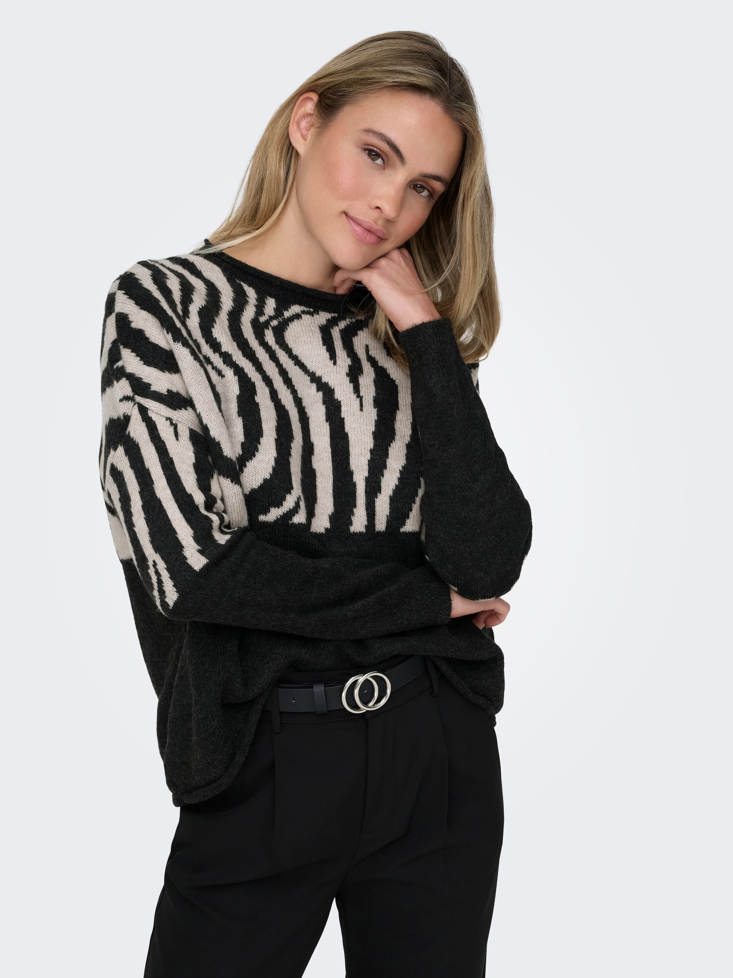 ONLY Rundhalspullover "ONLJADE ZEBRA LS O-NECK CC KNT" günstig online kaufen