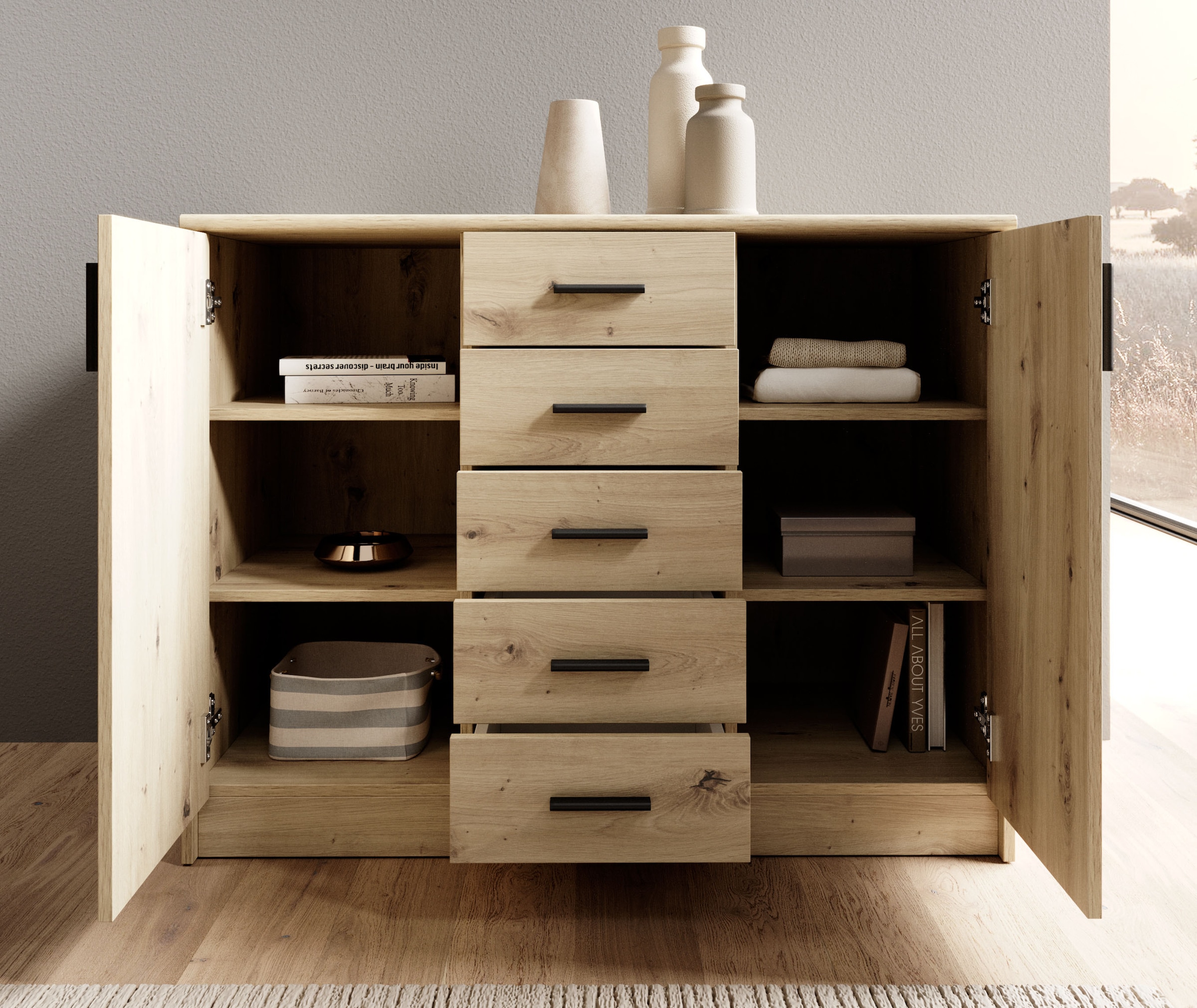 HBZ Sideboard »Nelly Kommode, BxHxT 109x86x50cm«, (1 St.), Breite 109cm, Einlegeböden verstellbar, foliert