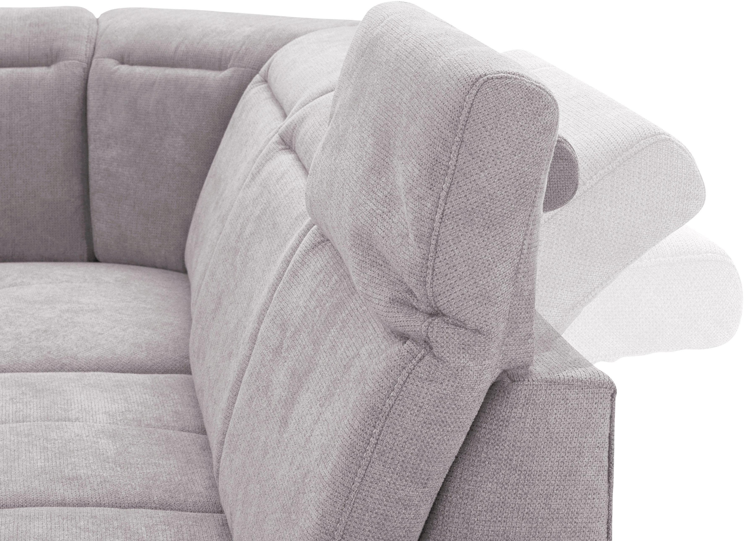 Places of Style Ecksofa »Cornwall L-Form«, incl. Sitztiefenverstellung, mit Bettfunktion und Kopfteilverstellung