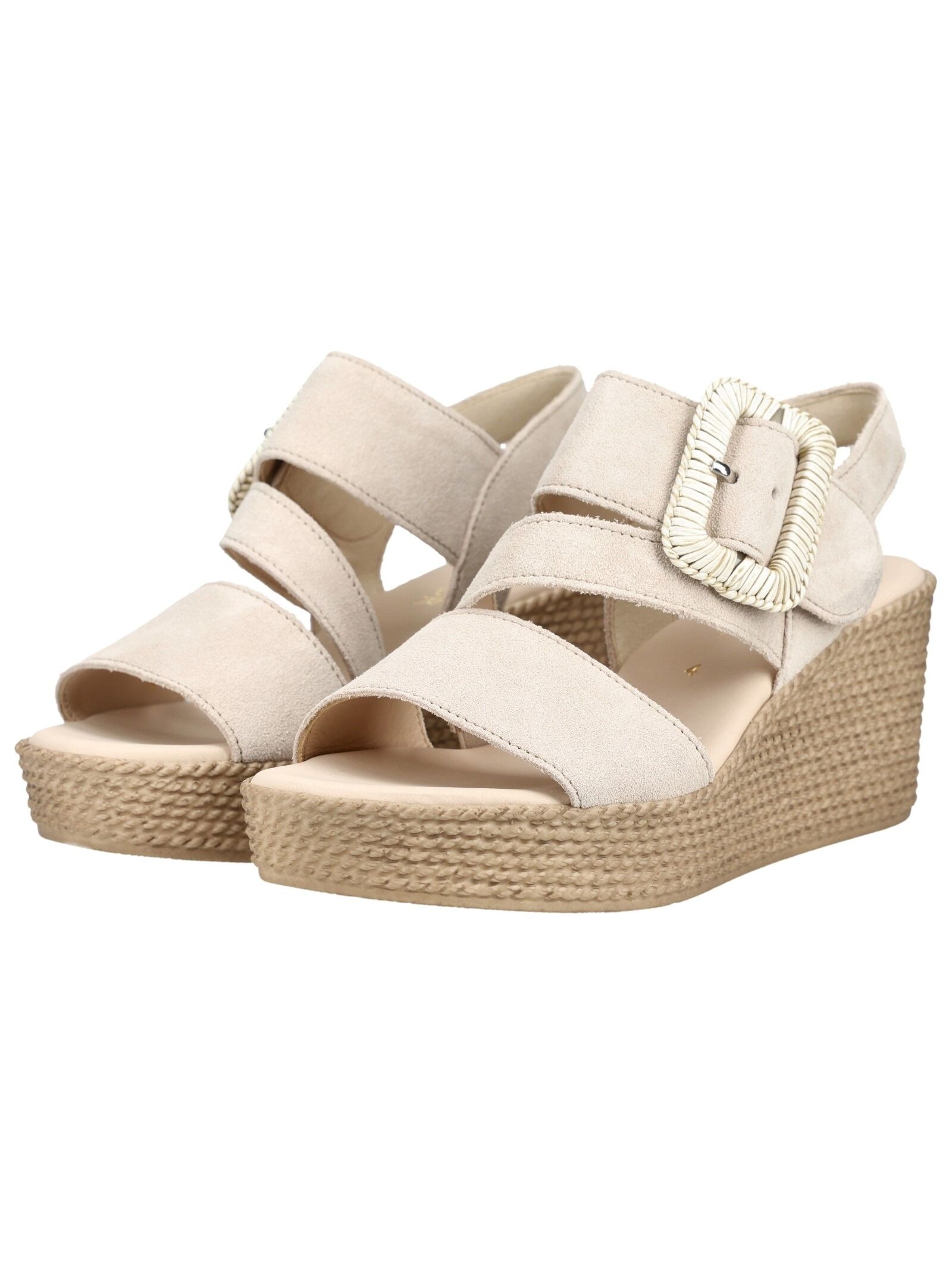 Keilsandalette GABOR "Gabor Sandalen Veloursleder", Damen, Gr. 39, beige, Veloursleder, Schuhe 6