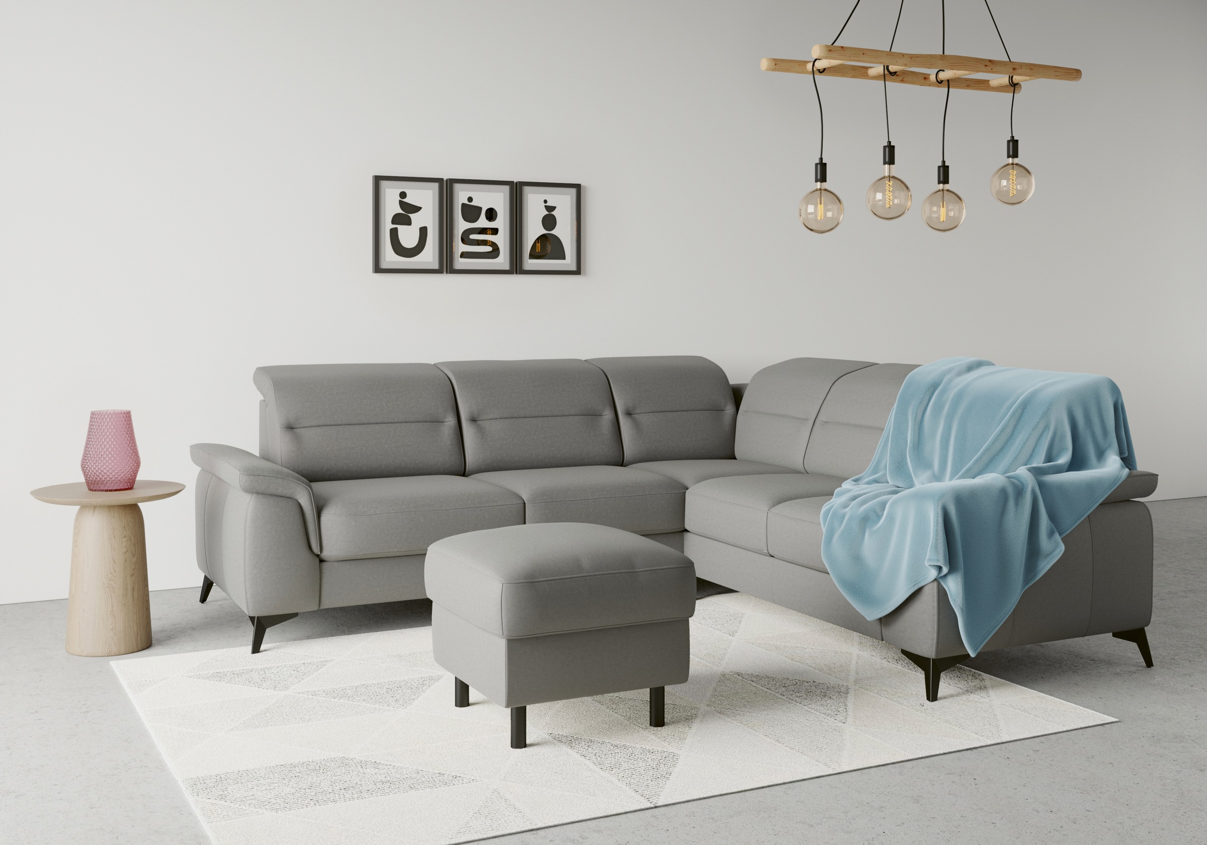 sit&more Ecksofa »Sinatra L-Form«, optinal mit Kopfteilverstellung und Armteilfunktion, Metallfüße