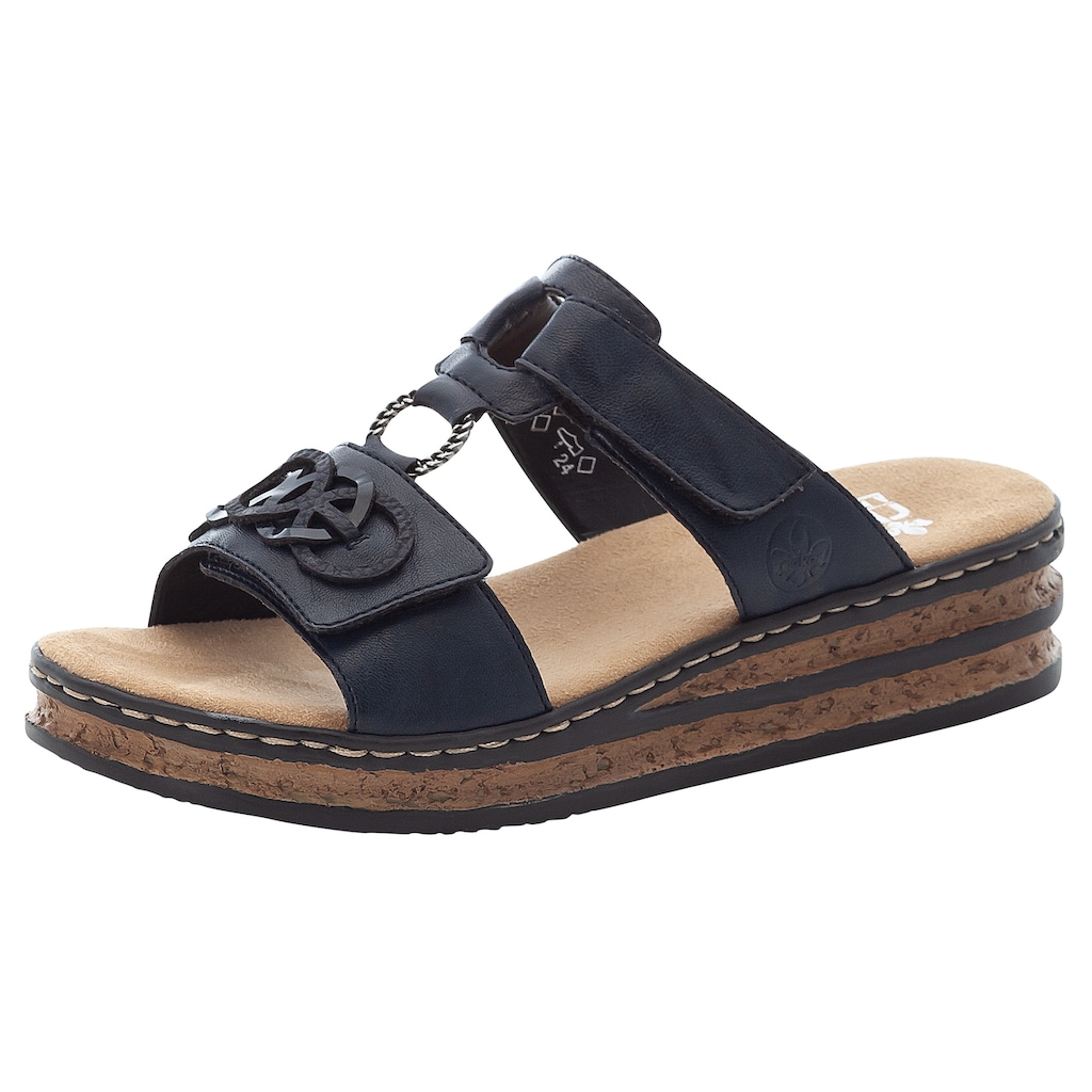 Rieker Pantolette, Plateau, Sommerschuh, Schlappen mit Schmuckelementen