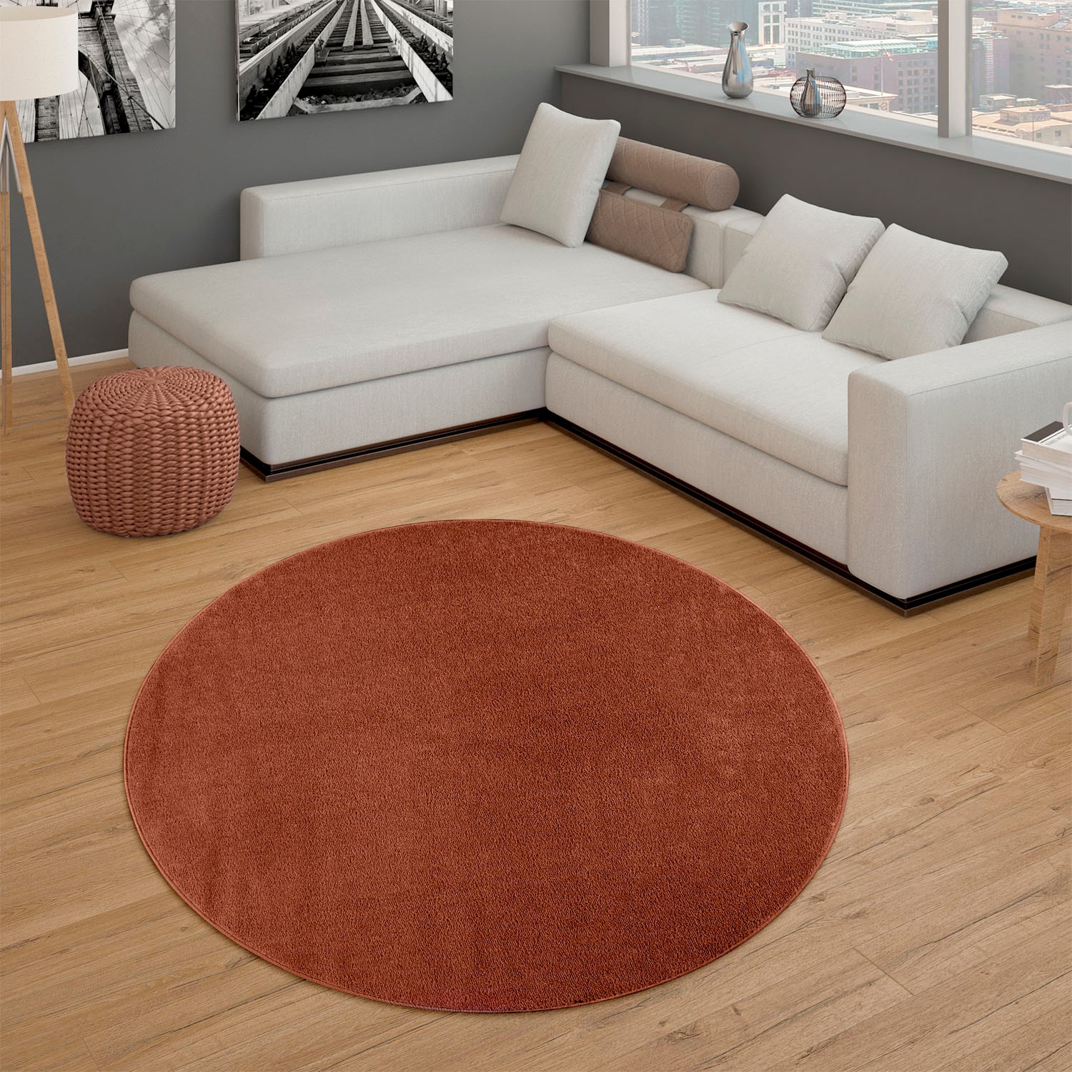 Paco Home Teppich »Porto 890«, rund, 13 mm Höhe, Kurzflor, Uni-Farben, ideal im Wohnzimmer & Schlafzimmer