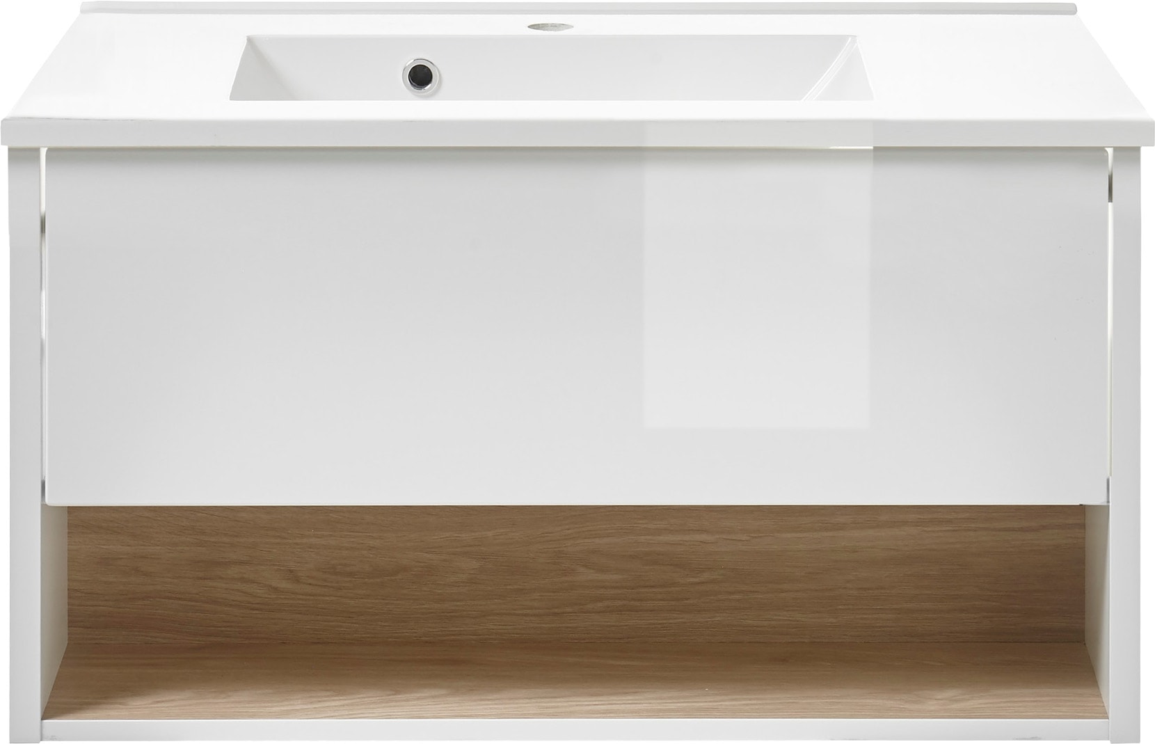 Places of Style Badmöbel-Set »Studio Line, Bad im modernen Design, 3-teiliges Badezimmer«, (3 St.), Schrank, Waschtisch und Spiegel, in zwei Farben verfügbar, Stauraum