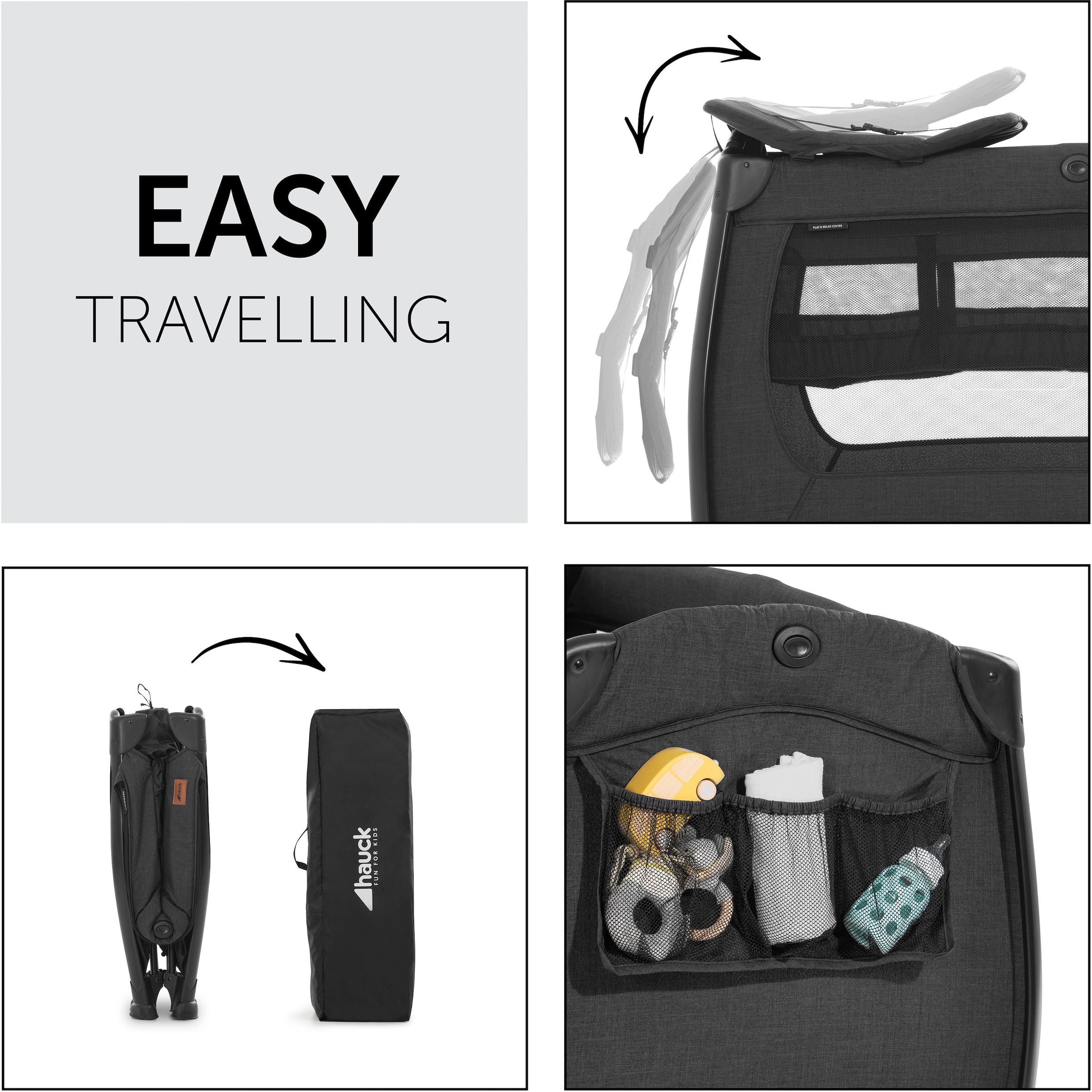 Hauck Baby-Reisebett »Play N Relax Center - melange black«, inkl. Transporttasche