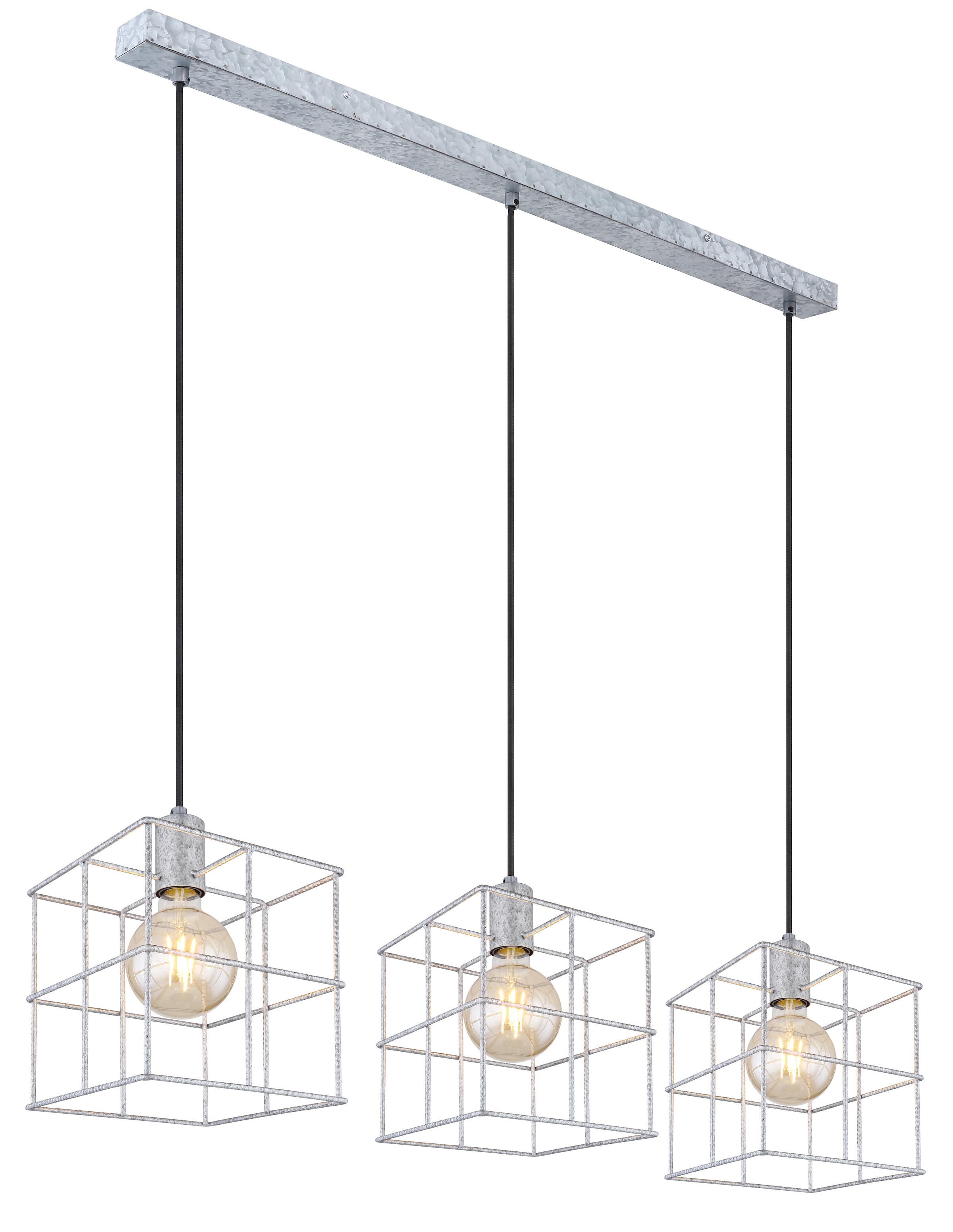 GLOBO LIGHTING Hängeleuchte »MERRIL« E27 1 Stk. Zinkfarbene Hängeleuchte mit Betonstahl-Käfigen, E27 3x60W