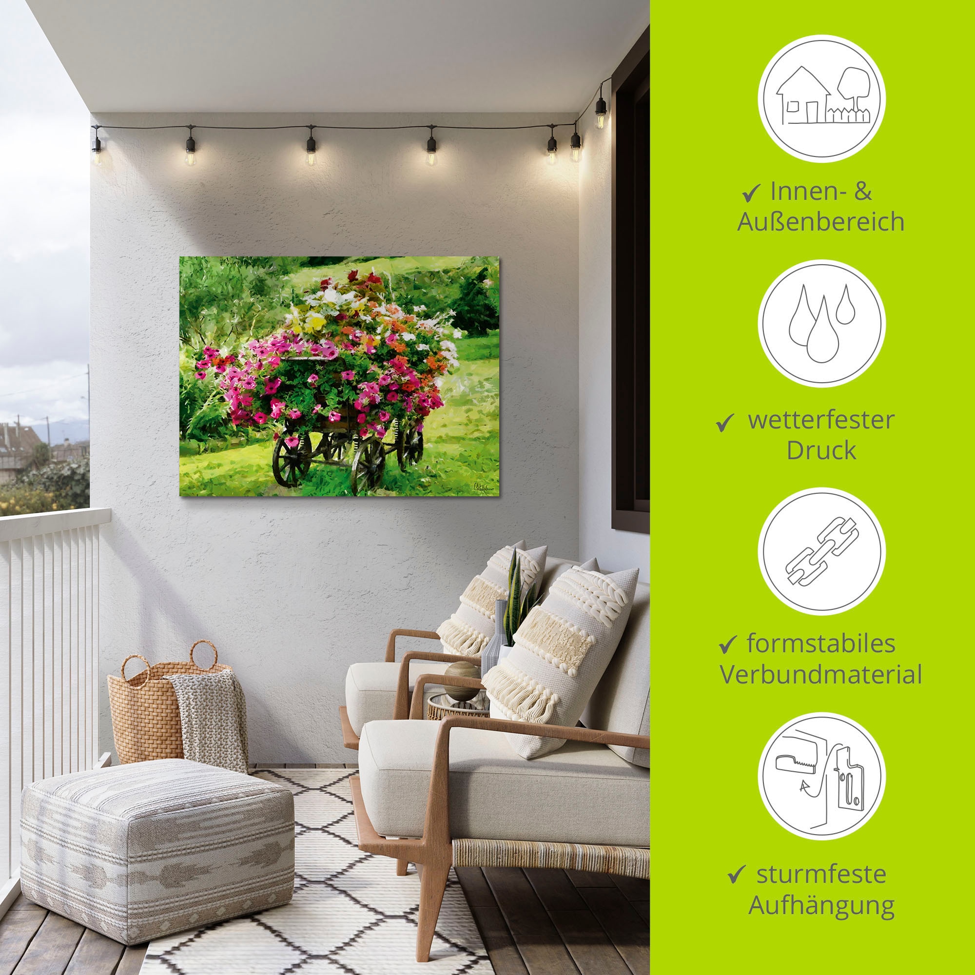 Artland Wandbild »Kutsche mit Blumen«, Blumenbilder, (1 St.), als Alubild, Outdoorbild, Leinwandbild, Poster in verschied. Größen