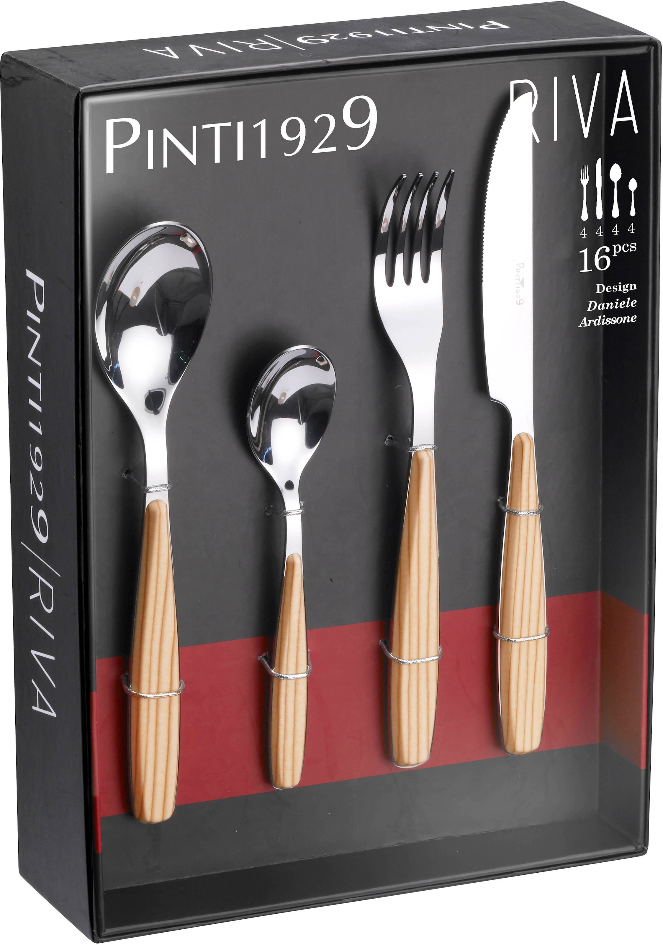 PINTINOX Besteck-Set »Riva«, (Set, 16 tlg.), mit Kunststoffgriff in Holz-Optik