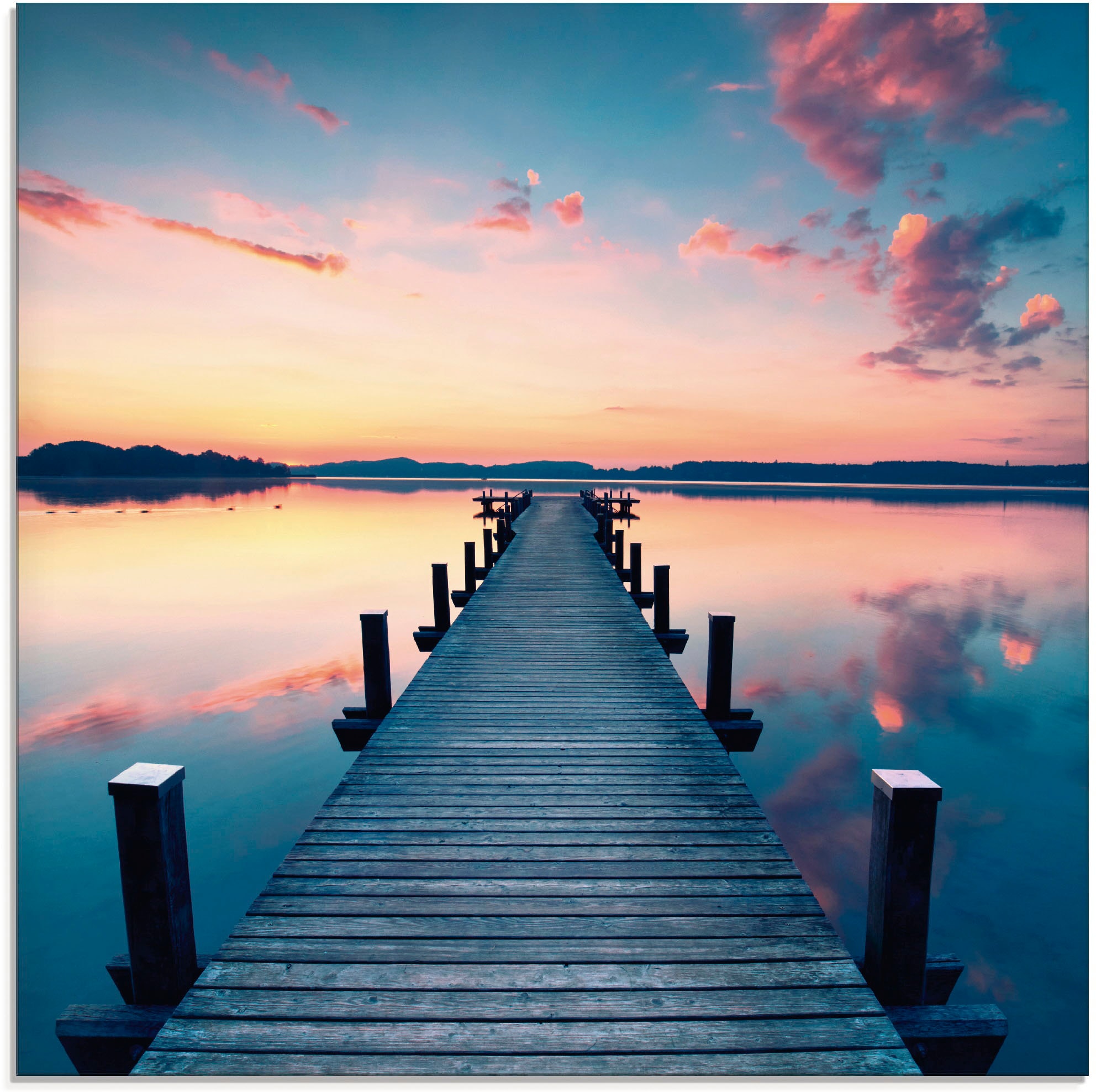 Artland Glasbild "Langer Pier am See im Sonnenaufgang" Gewässer 1 Stk. tlg. günstig online kaufen