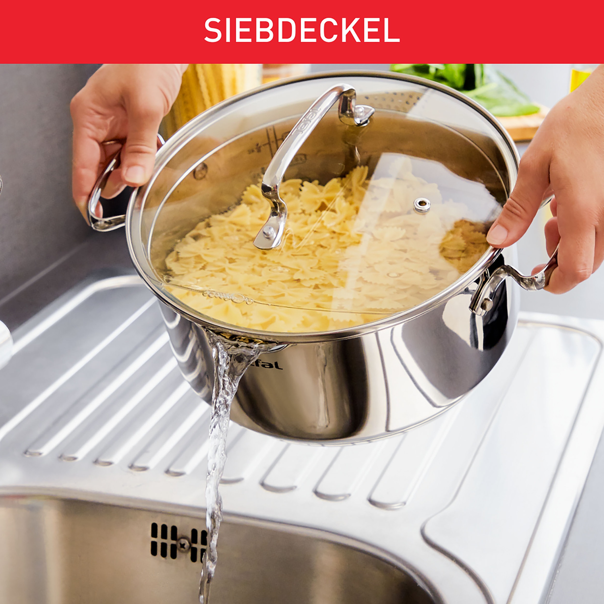 Tefal Topf-Set »Duetto+, Kochtopf Set mit Glasdeckel« Set, Stieltopf 16 cm, Schmortöpfe 18/20/24 cm, Suppentopf 22 cm, 10 tlg. Edelstahl