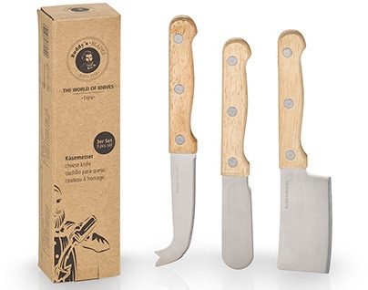 Buddys Käsemesser "Buddy´s Blades" Edelstahl, Griffe aus Holz, für Rechts-/Linkshänder geeignet, 3-teilig