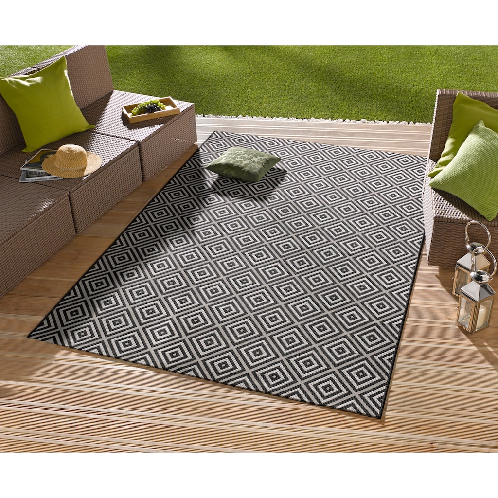 NORTHRUGS Teppich »Karo«, rechteckig, In- & Outdoor, Teppichläufer, Wetterfest, Raute, Balkon, Garten, Flur