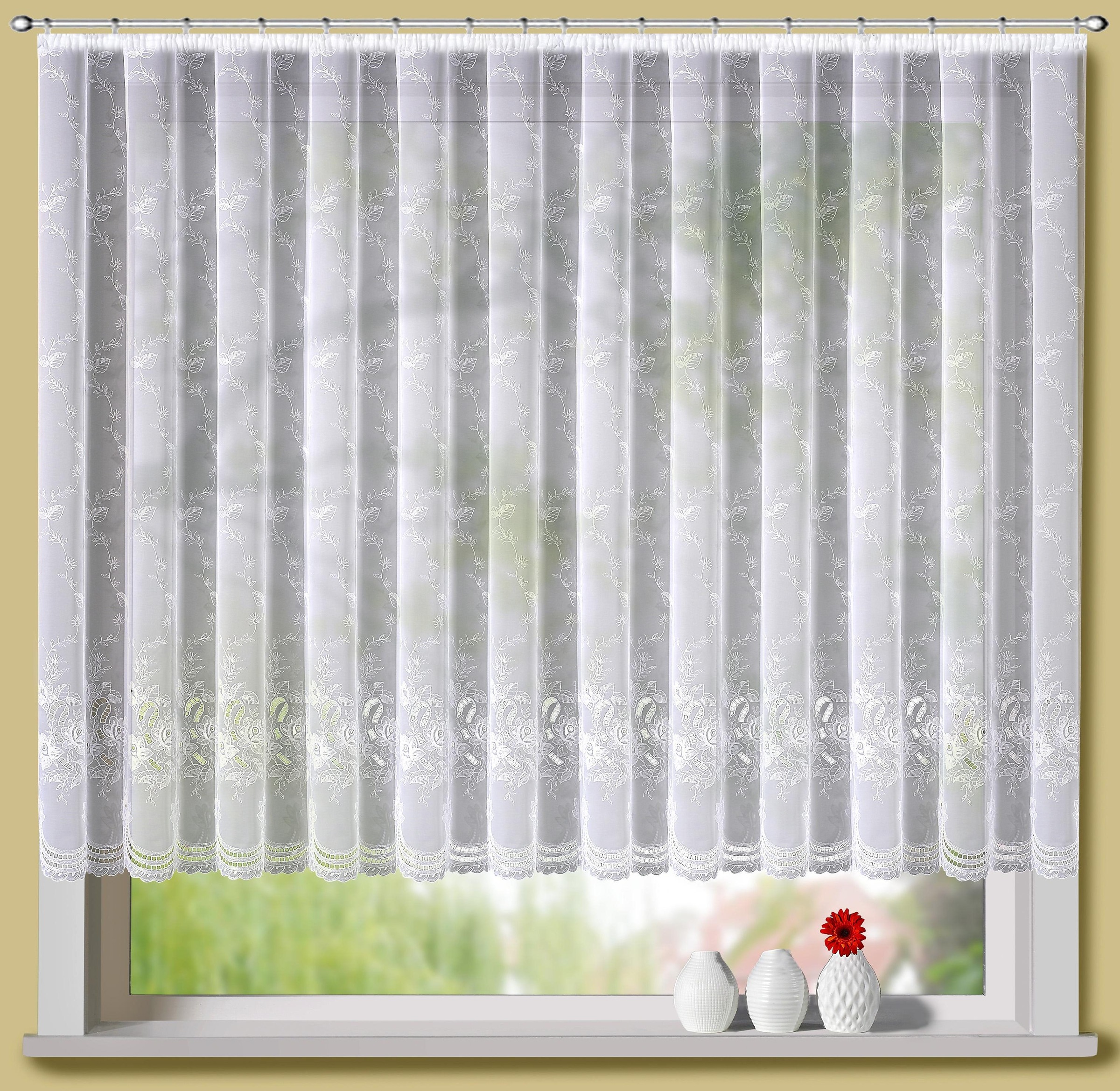 Stickereien Plauen Gardine "Luisa" Kräuselband 1 Stk. tlg. veredelt mit ech günstig online kaufen