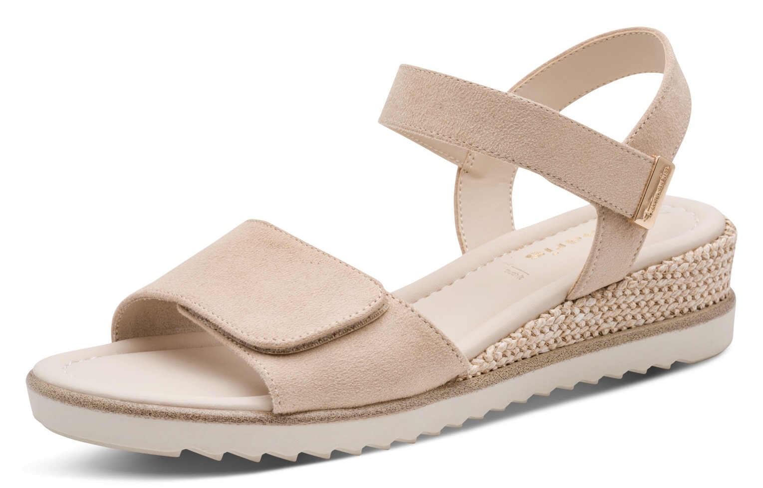 Keilsandalette TAMARIS, Damen, Gr. 38, rose, Textil, Veloursleder, unifarben, Schuhe, Riemchensandale, Sommerschuh in veganer Verarbeitung