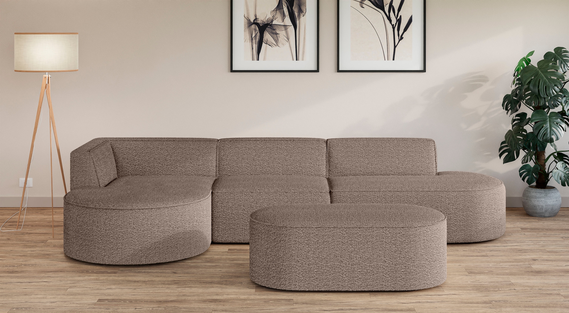 andas Ecksofa »Ecksofa EIVIND mit Ottomane rechts/links, Maße: B/H/T 343/159/72 cm«, L-Form mit Wellenunterfederung, auch in Feincord und Bouclé