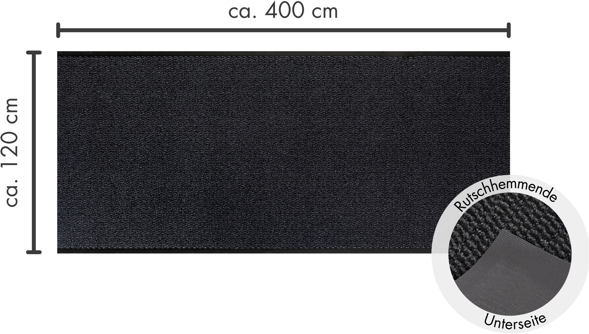 Fußmatte ANDIAMO "Easy, Made in Netherlands", grau (anthrazit), B:120cm H:5mm L:400cm, Kunstfaser, Teppiche, Schmutzfangläufer, Schmutzfangmatte, rutschhemmend, Innen- und überdachten Außenbereich