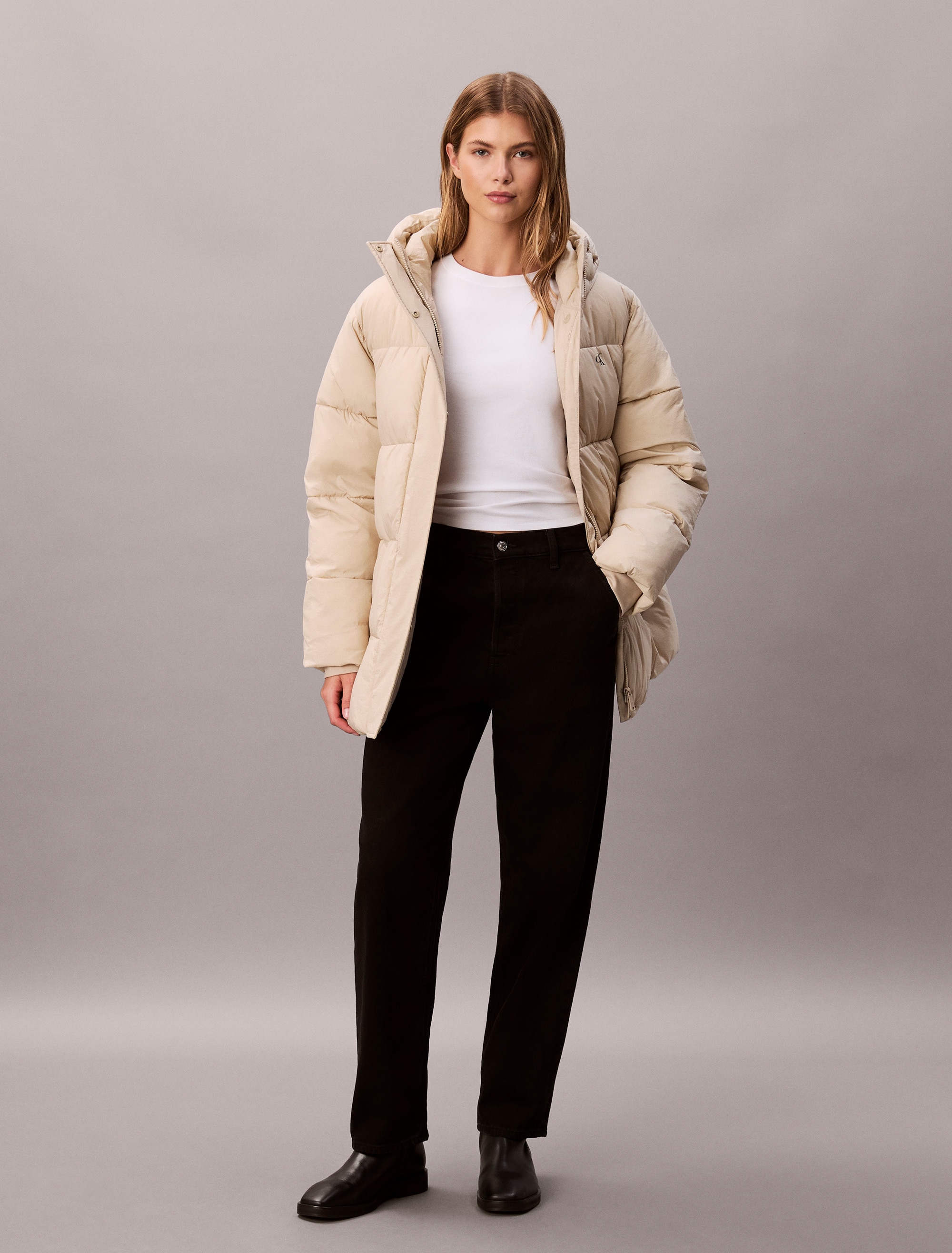 Calvin Klein Jeans Steppjacke »BELTED MIDWEIGHT PUFFER« mitKapuze Mit Rundhalsausschnitt, regular fit