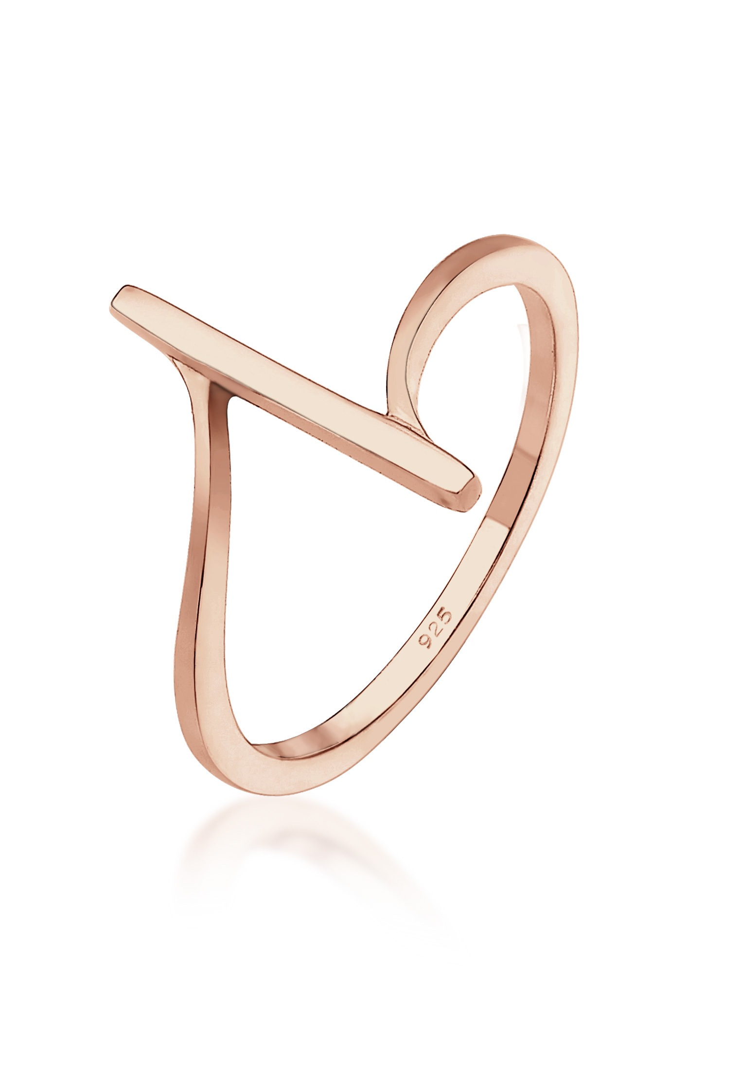 Fingerring ELLI "Geo Form Geschwungen 925 Sterling Silber" Gr. 58, rosa (rosegold), Fingerringe, Damen, 58mm, ohne Stein, Silber 925 (Sterlingsilber), 1mm, Fingerring