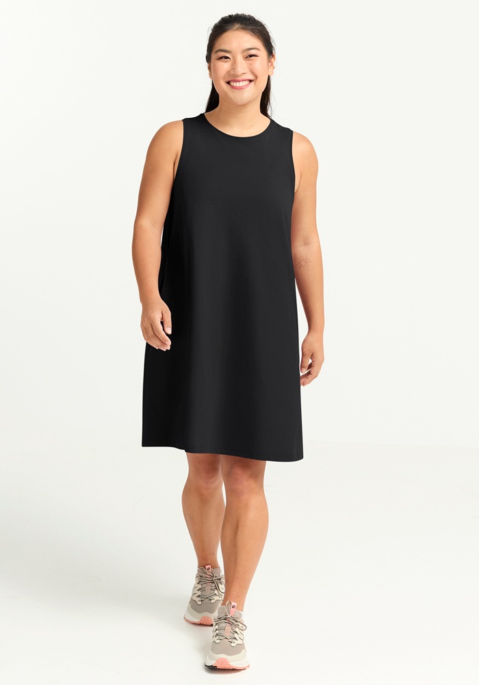 Sommerkleid JACK WOLFSKIN "TRAVEL DRESS W", Damen, Gr. L (42/44), N-Gr, schwarz, Obermaterial: 100% Polyester, Kleider Sommerkleid