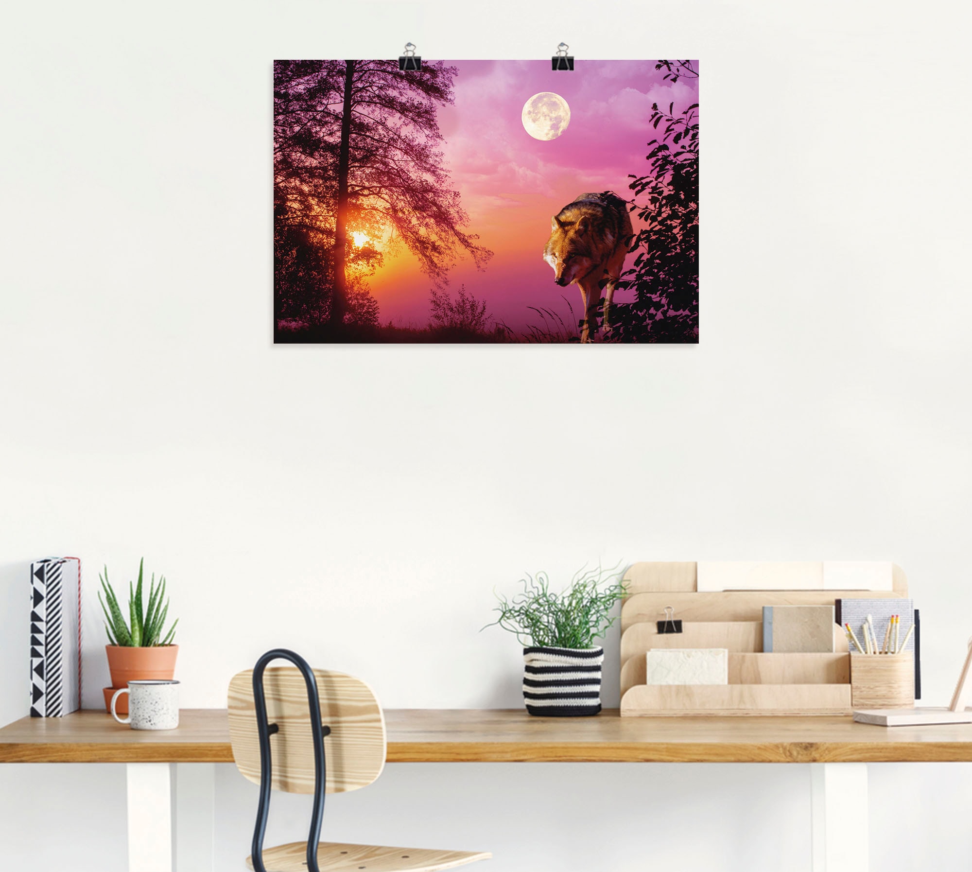Artland Wandbild »Wolf im Vollmond«, Wolfbilder, (1 St.), als Alubild, Outdoorbild, Leinwandbild, Poster in verschied. Größen