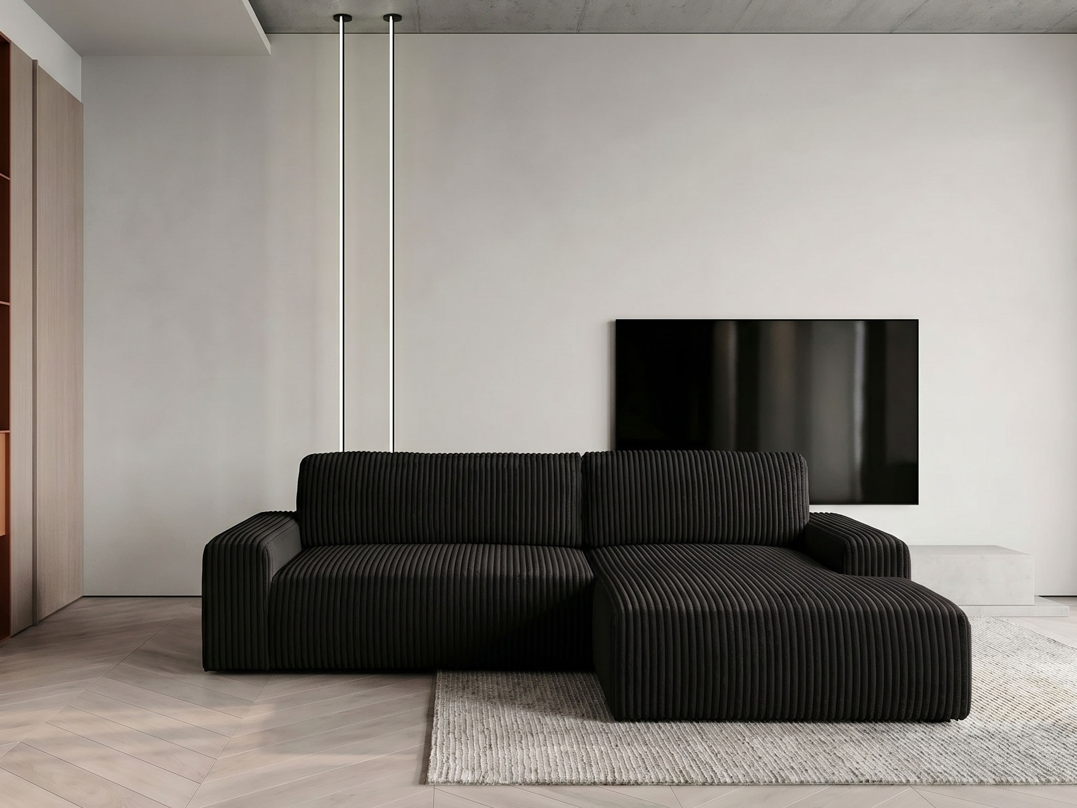 WERK2 Ecksofa "Rotterdam-L 267 x 165 cm modern und bequem" Breitcord, L-Form, Schlaffunktion, Bettkasten