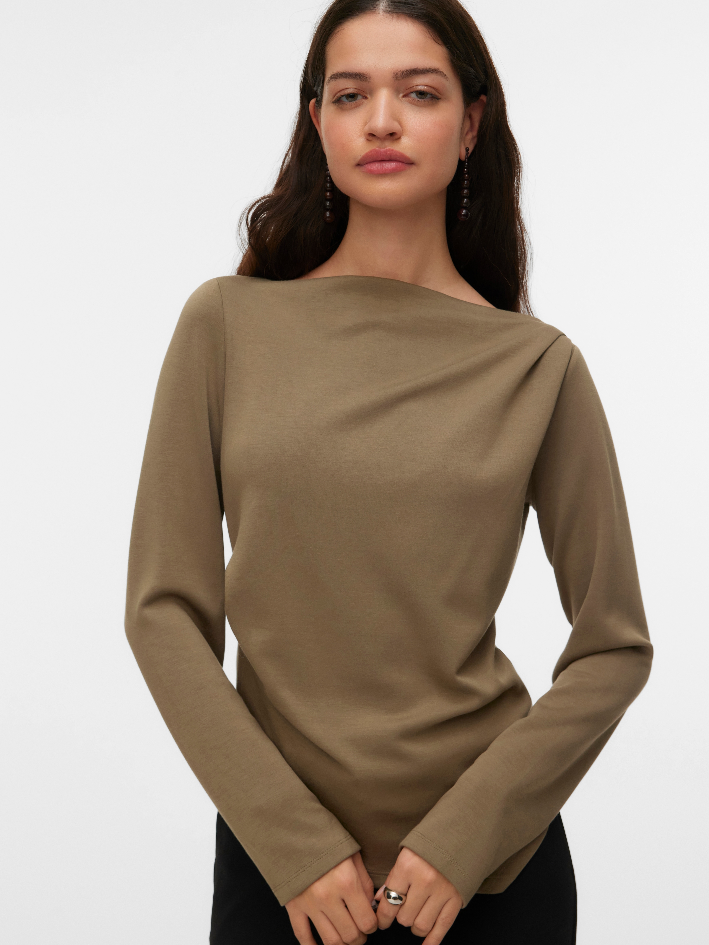 Vero Moda Langarmshirt "VMMILLE LS BOATNECK SHORT TOP JRS NOOS" Materialmix günstig online kaufen