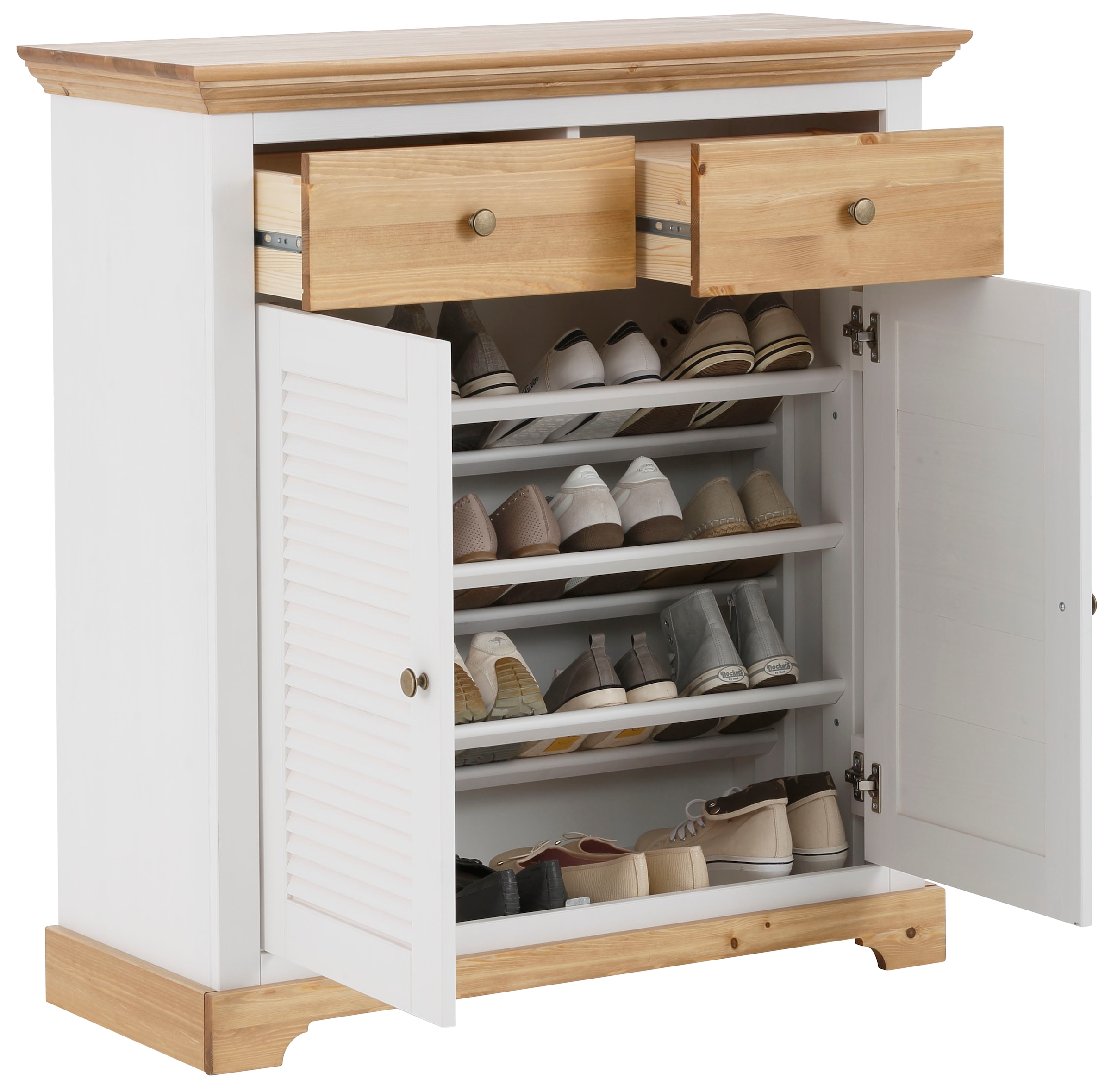Home affaire Schuhkommode »Ayanna Kommode für ca. 9 Paar Schuhe«, Schuhschrank aus massiver Kiefer, FSC®, Breite 94 cm