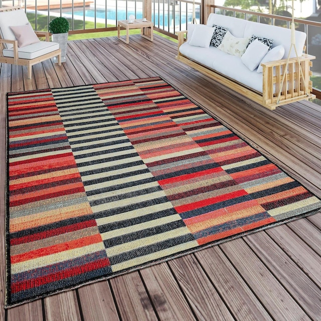 Paco Home Teppich »Artigo 408«, rund, Kurzflor, modernes gestreiftes Design,  In- und Outdoor geeignet | BAUR