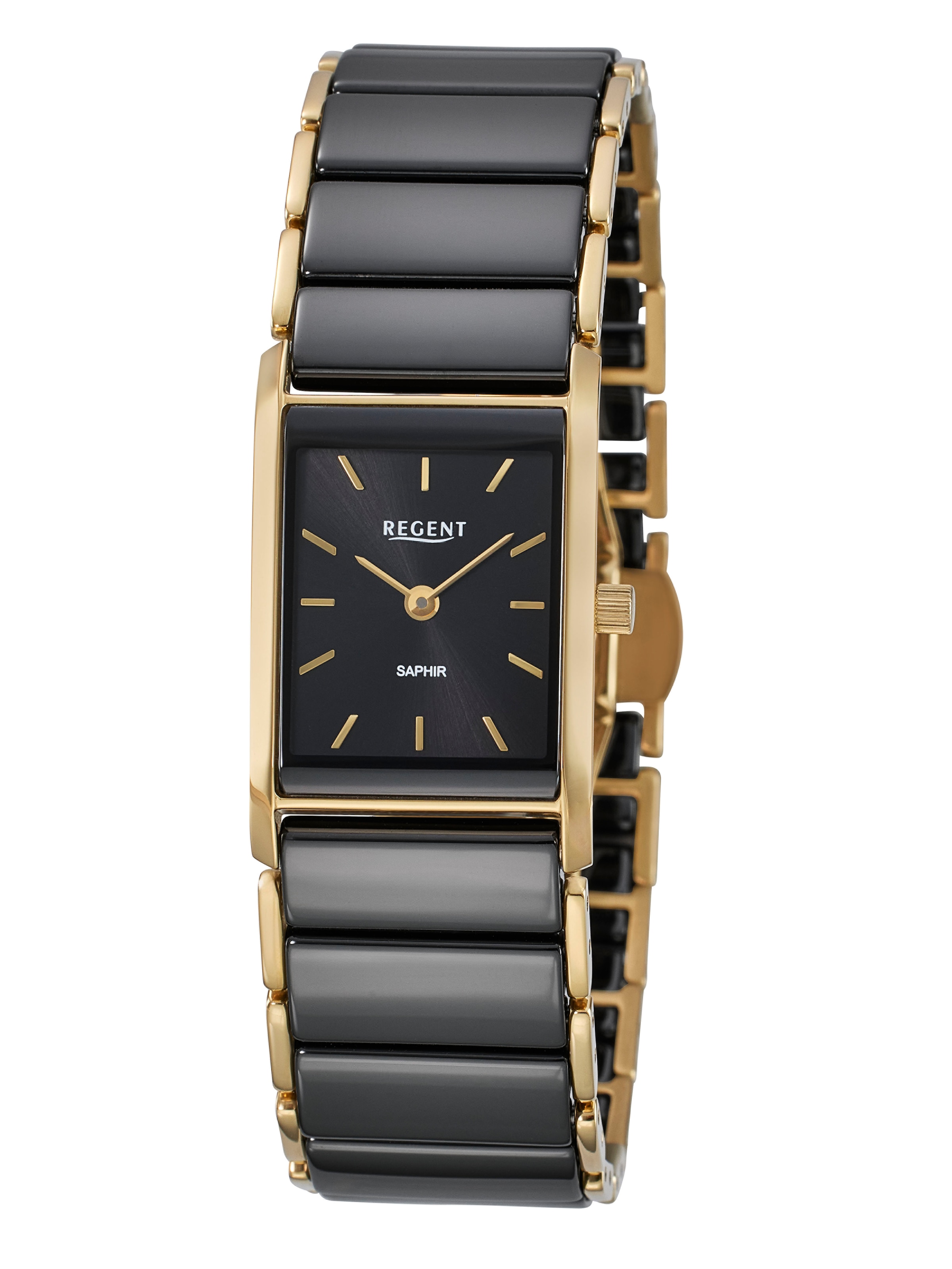 REGENT Damen Quarzuhrschwarz, goldfarben, Armbanduhren, Armbanduhr, Damenuhr, analog