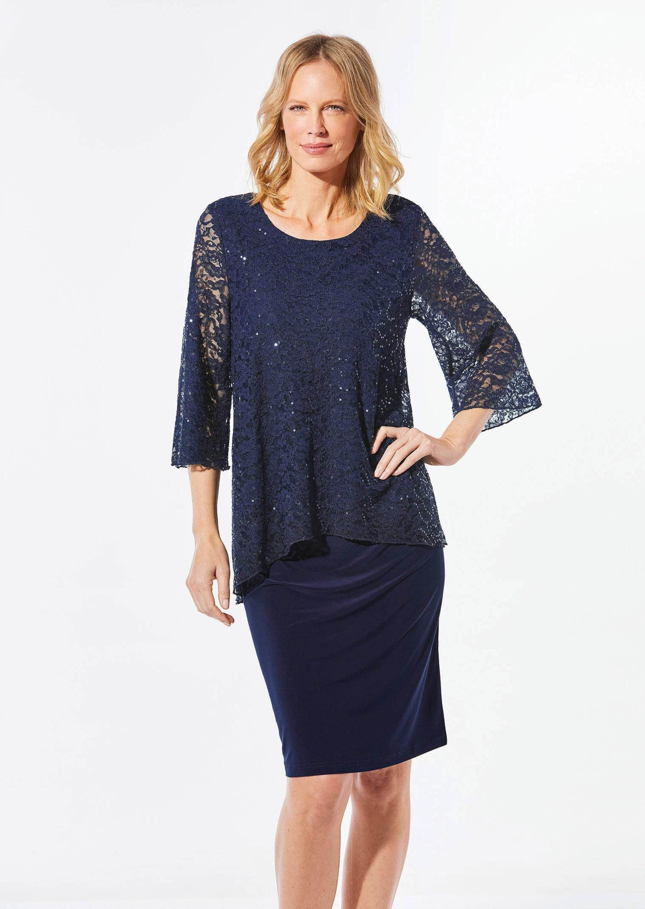 GOLDNER Etuikleid "Kurzgröße Kleid mit feinem Spitzenüberwurf" günstig online kaufen