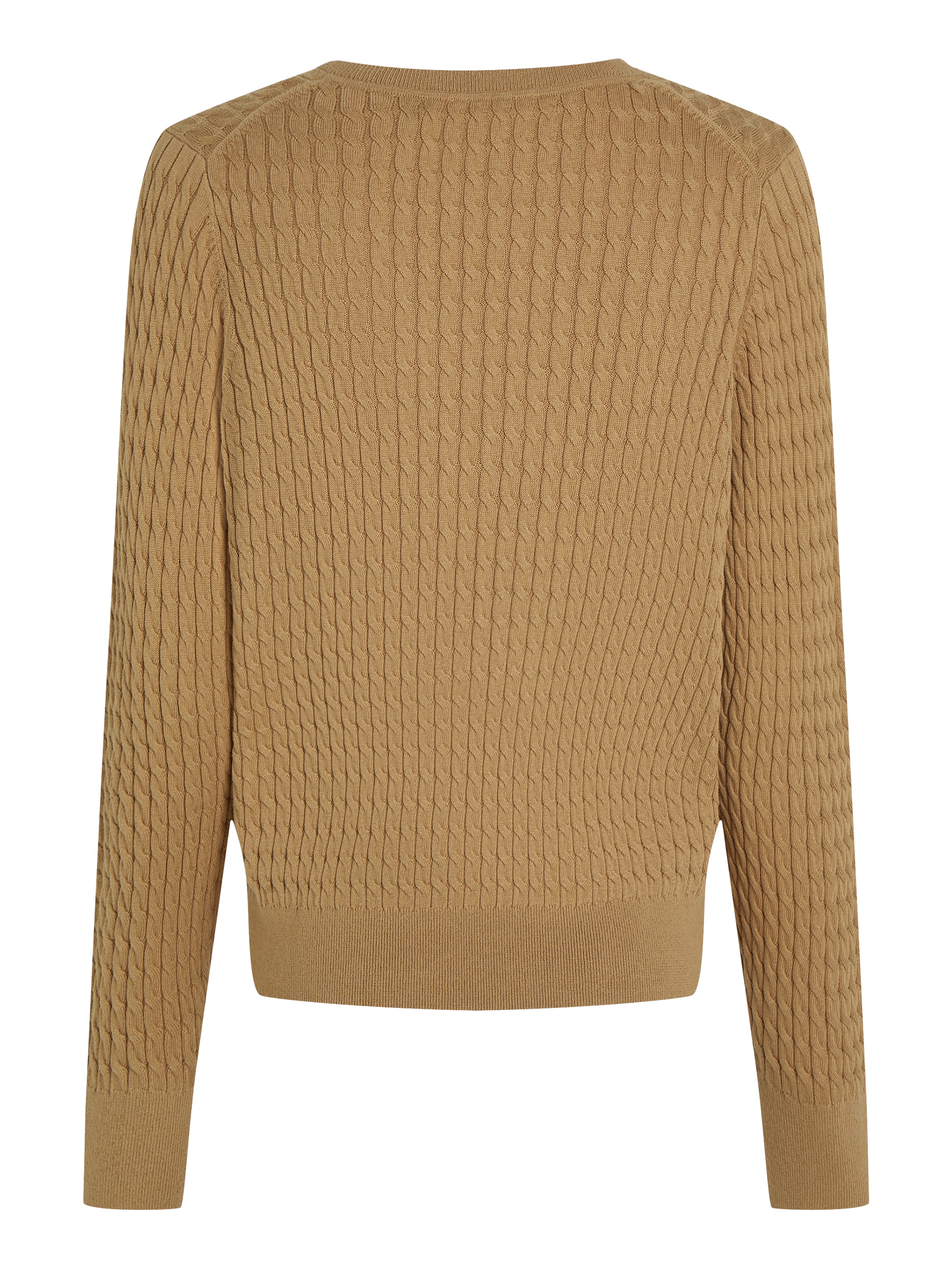 Tommy Hilfiger V-Ausschnitt-Pullover »CO CABLE V-NK LS SWT«, mit Zopfmuster, Logostickerei