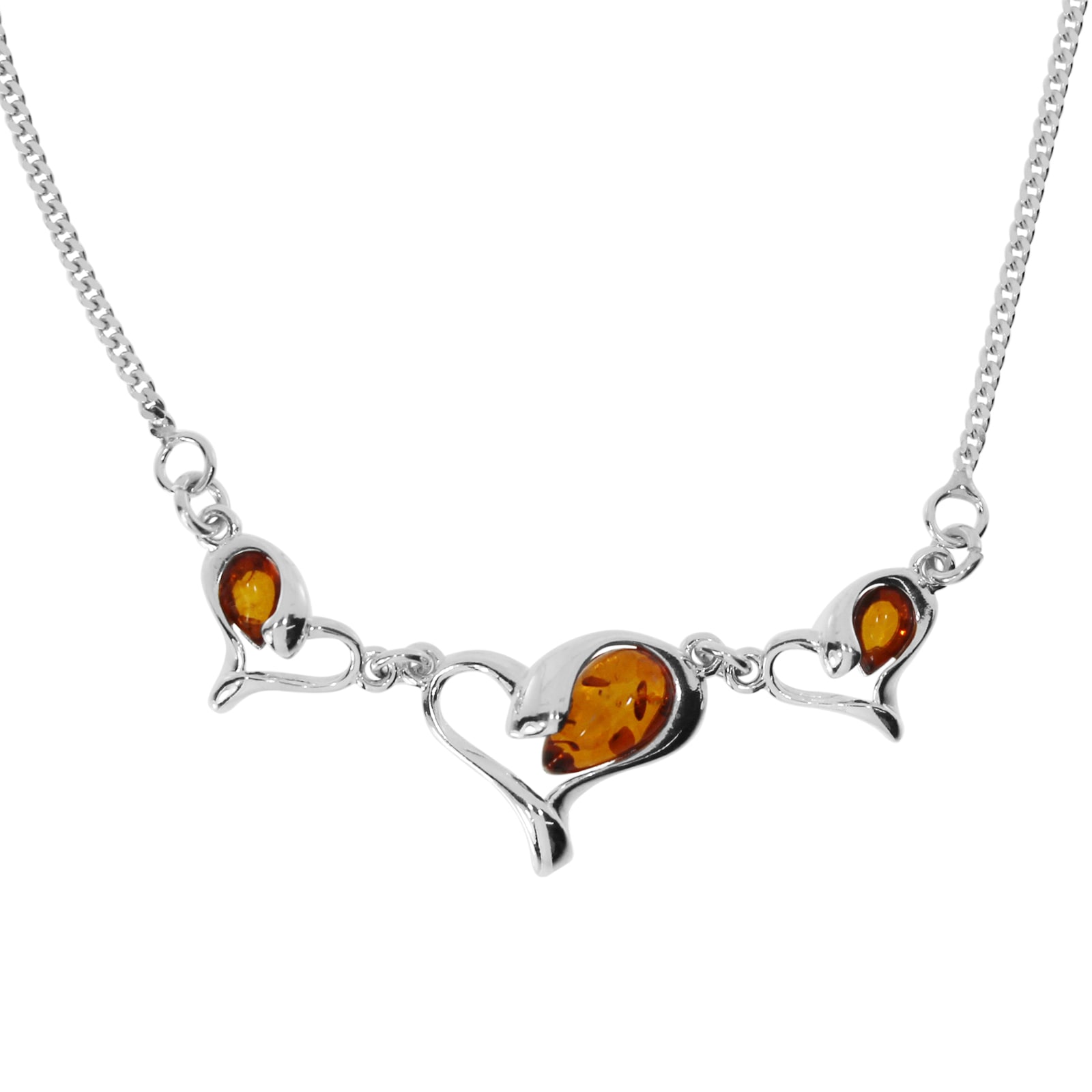 Ostsee-Schmuck Herz Collier Silber 925 Bernstein 45cm
