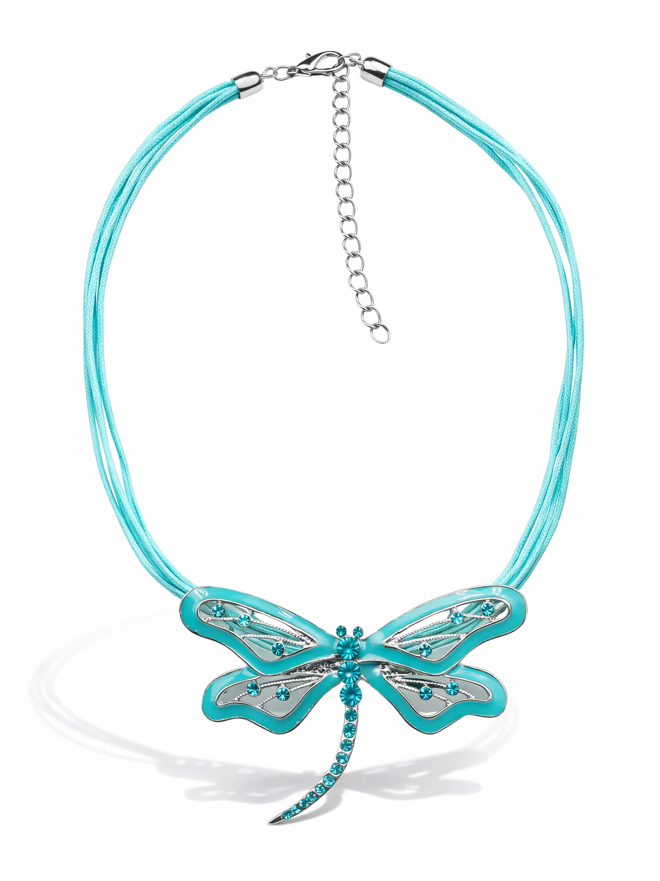 Kette mit Anhänger "Dragonfly", Damen, Gr. onesize, Metall, blau (türkis), COLLEZIONE ALESSANDRO, Basic, Halsketten, mit Libellen-Anhänger