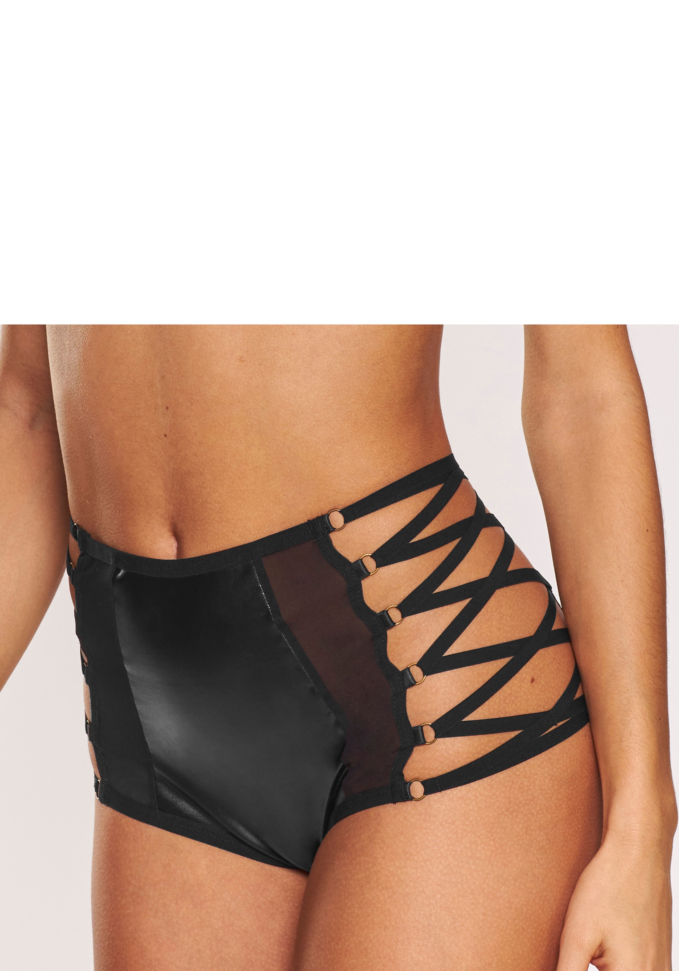 Damen High-Waist-Slip, PETITE FLEUR GOLD, Gr. 48, schwarz, Lederoptik (PU beschichtet), Obermaterial: 85% Polyester, 10% Elasthan, 5% Polyamid.