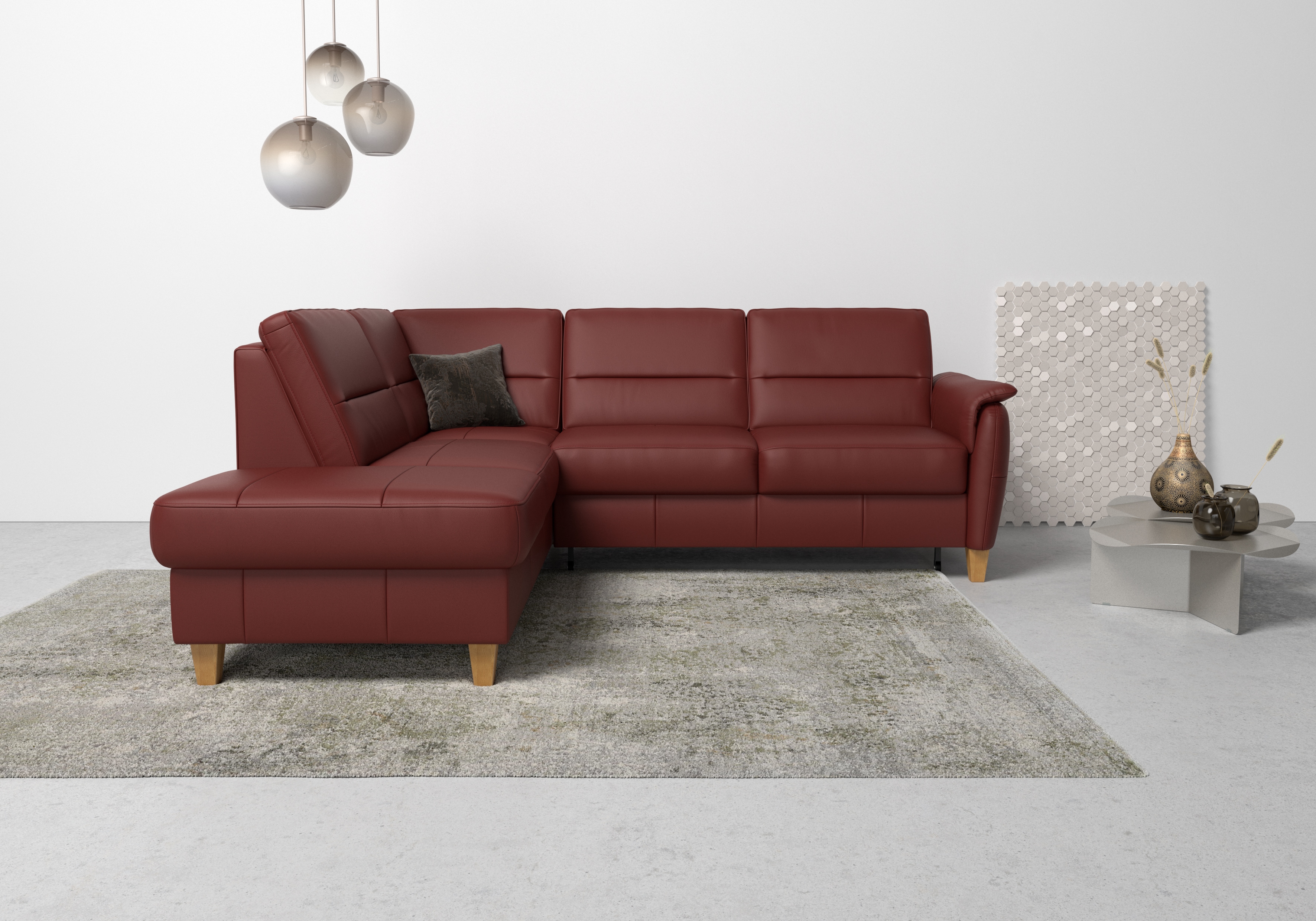 Home affaire Ecksofa "Palmera, L-Form, B: 236 cm, Bettfunktion & Bettkasten wählbar" Federkern-Polsterung, Sitzhöhe 48 cm, handgefertigt, stilvolles Design