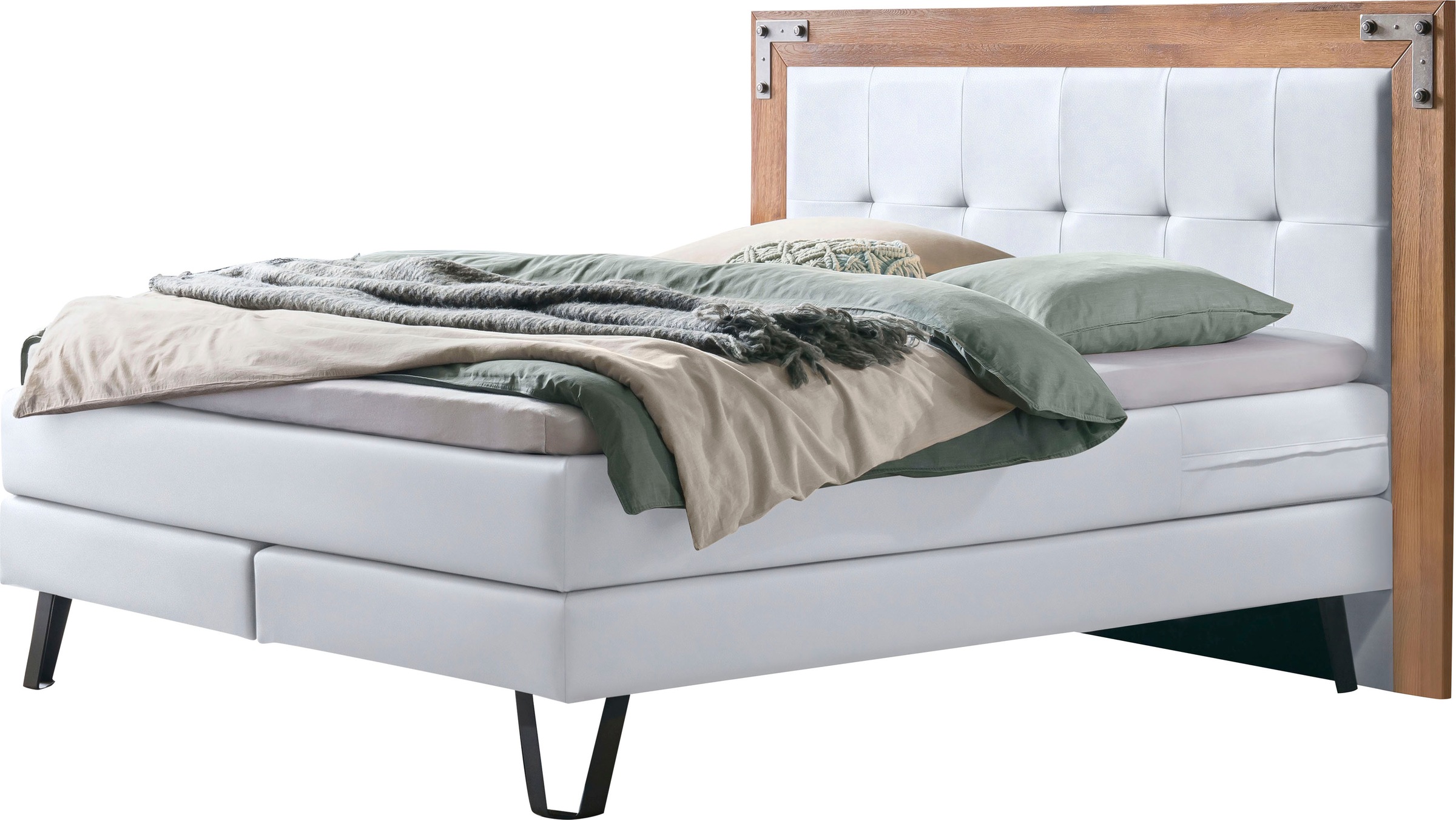 HASENA Boxspringbett Oakland, Boxspringbett, Industrial Look, Kopfteil aus Wildeiche, Used-Look