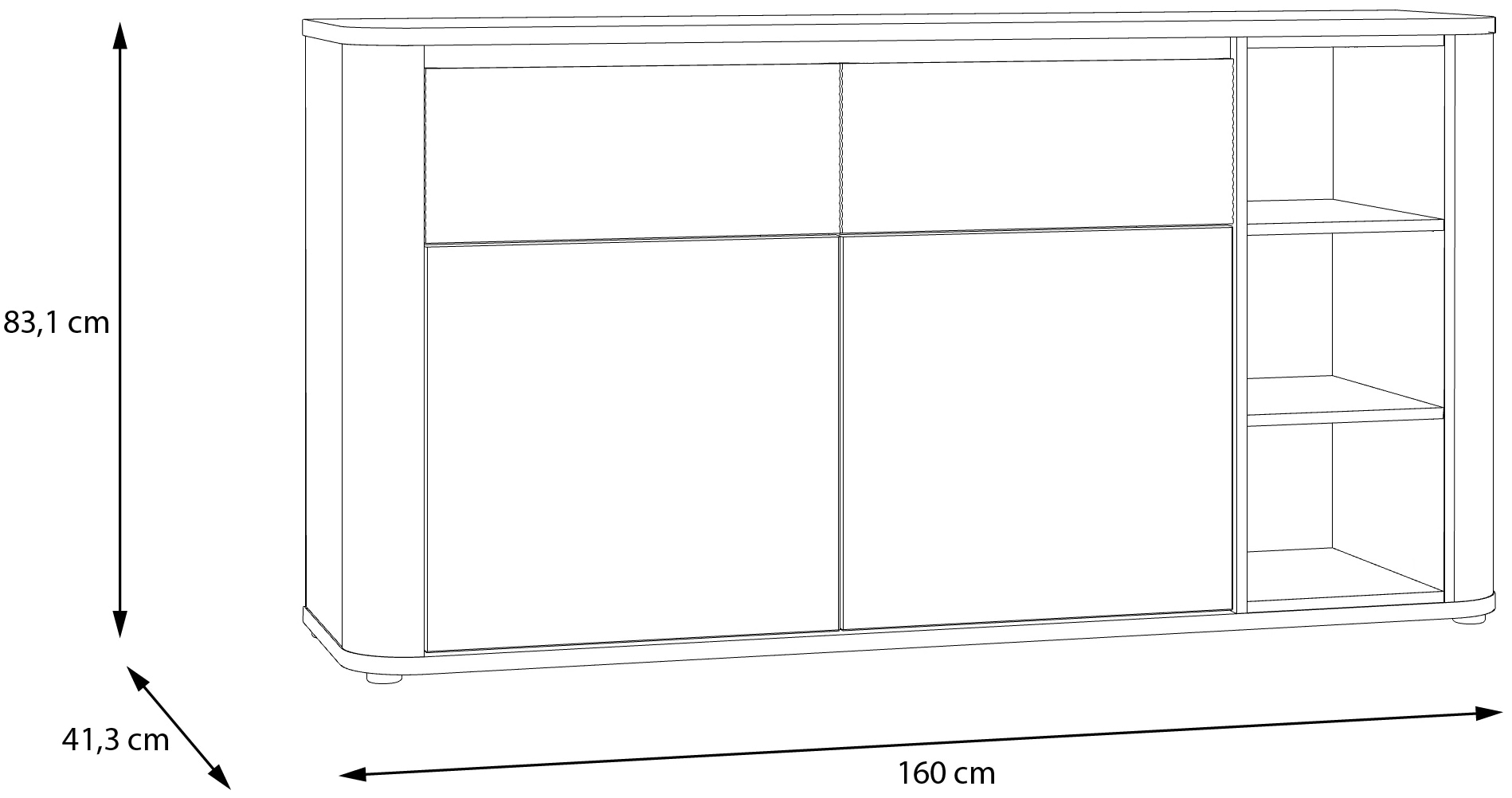 FORTE Sideboard B/H/T 160/83,1/41,3 cm , Stauraum, MDF Front