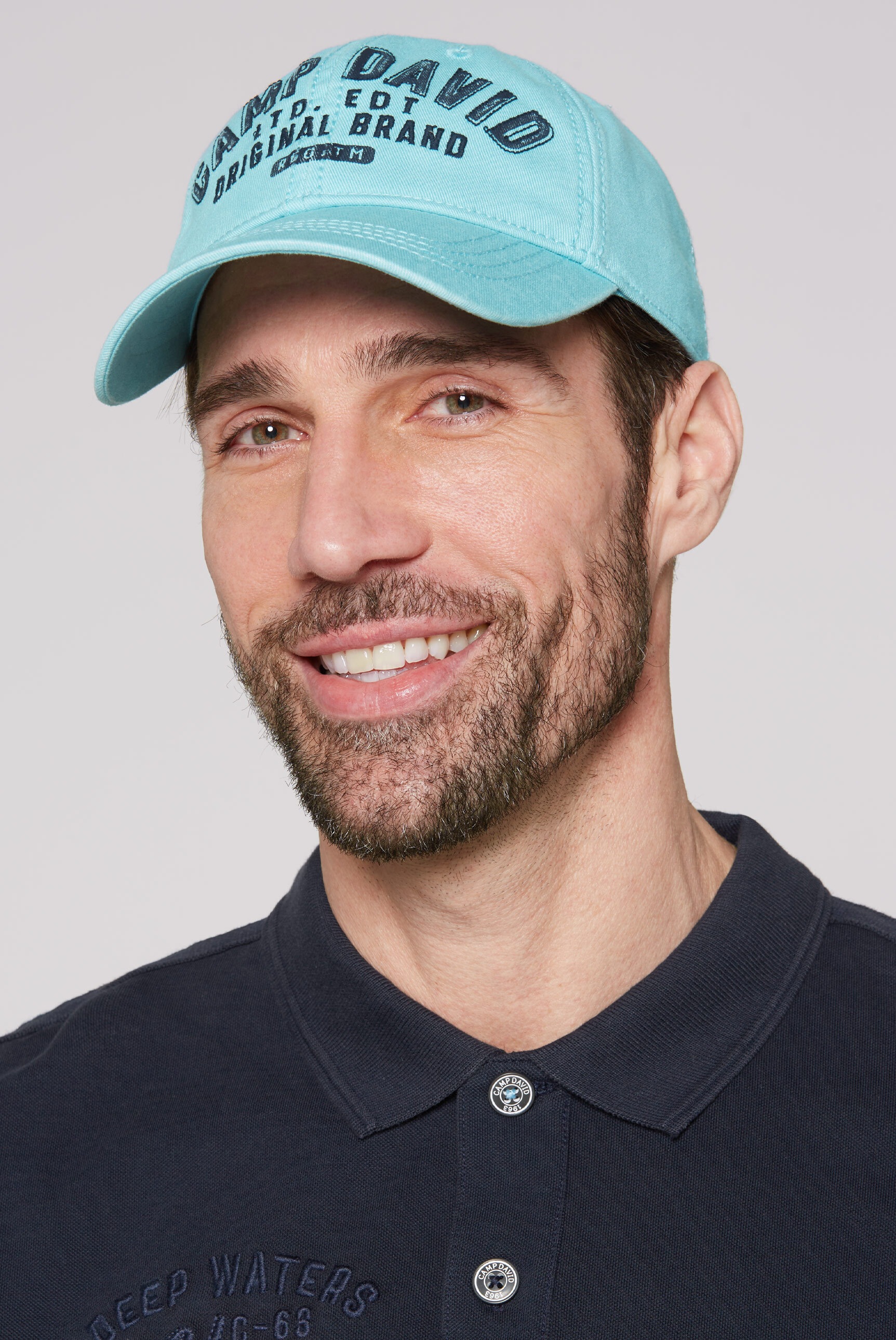 CAMP DAVID Herren Baseball Cap, blau, bestickt, Baumwolle, Caps, mit Klett-Verschluss