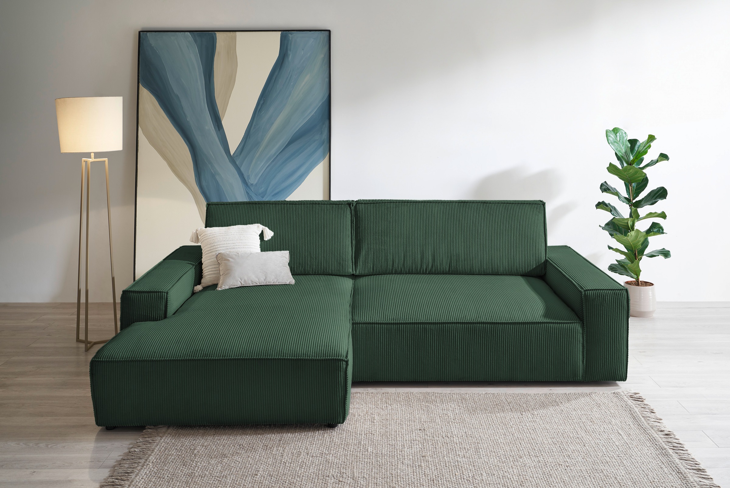 Home affaire Ecksofa »NEU: SHERWOODL XXL 284, Big-Sofa L-Form, tiefe Sitzfläche 95 cm, Cord,«, Leinenoptik, Recamiere rechts/links, auch als Schlafsofa stellbar