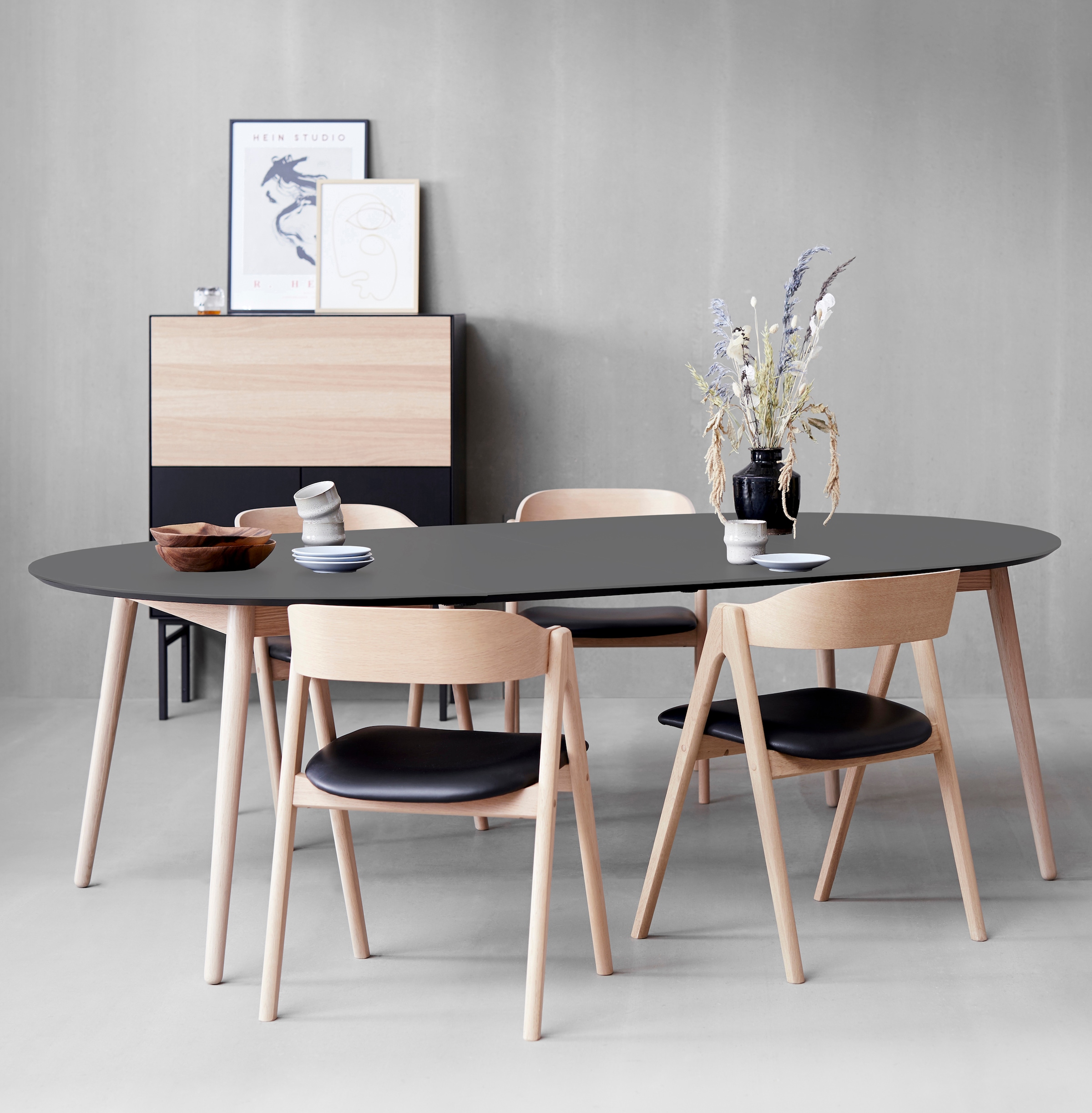 Hammel Furniture Esstisch »Meza Designtisch mit Auszugsfunktion und 2 Einlegeplatten«, Ø135(231) cm, runde Tischplatte aus MDF/Laminat, Massivholzgestell