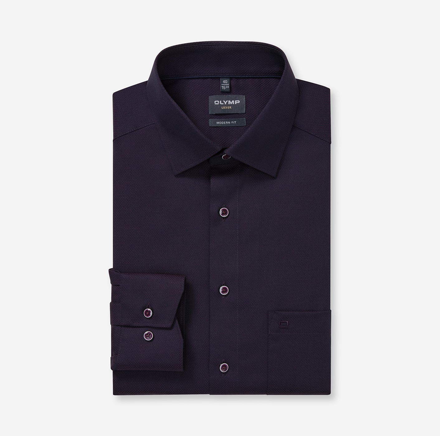 Langarmhemd OLYMP "Luxor", Herren, Gr. 41, N-Gr, aubergine, Web, Obermaterial: 100% Baumwolle, 2-Knopf-Manschette, Hemden, modern fit, New-Kentkragen. fein gemustert 3
