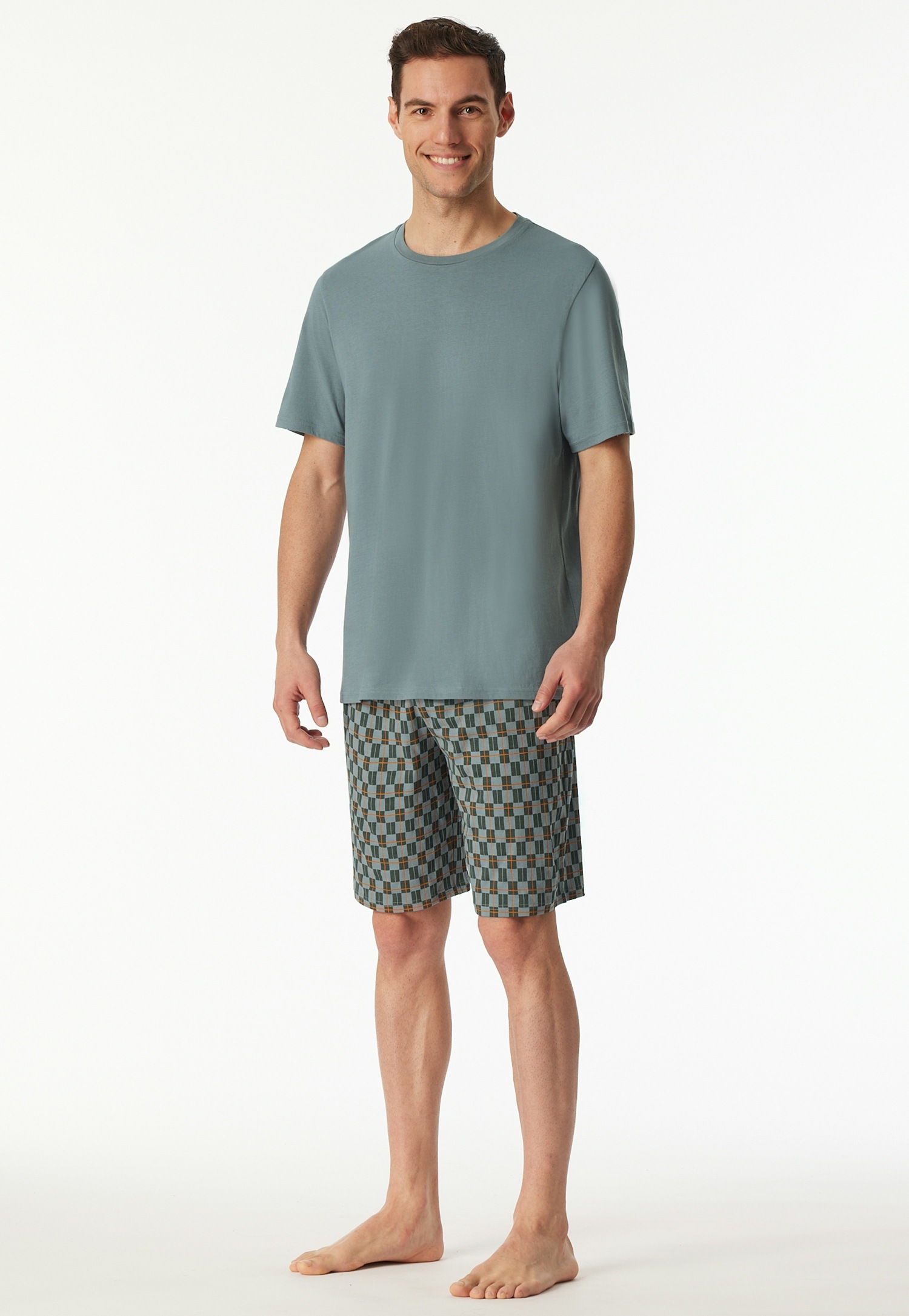 Thumbnail - Schiesser Shorty "Casual Essentials" 2 tlg. mit unifarbenem Oberteil und gemusterter Hose