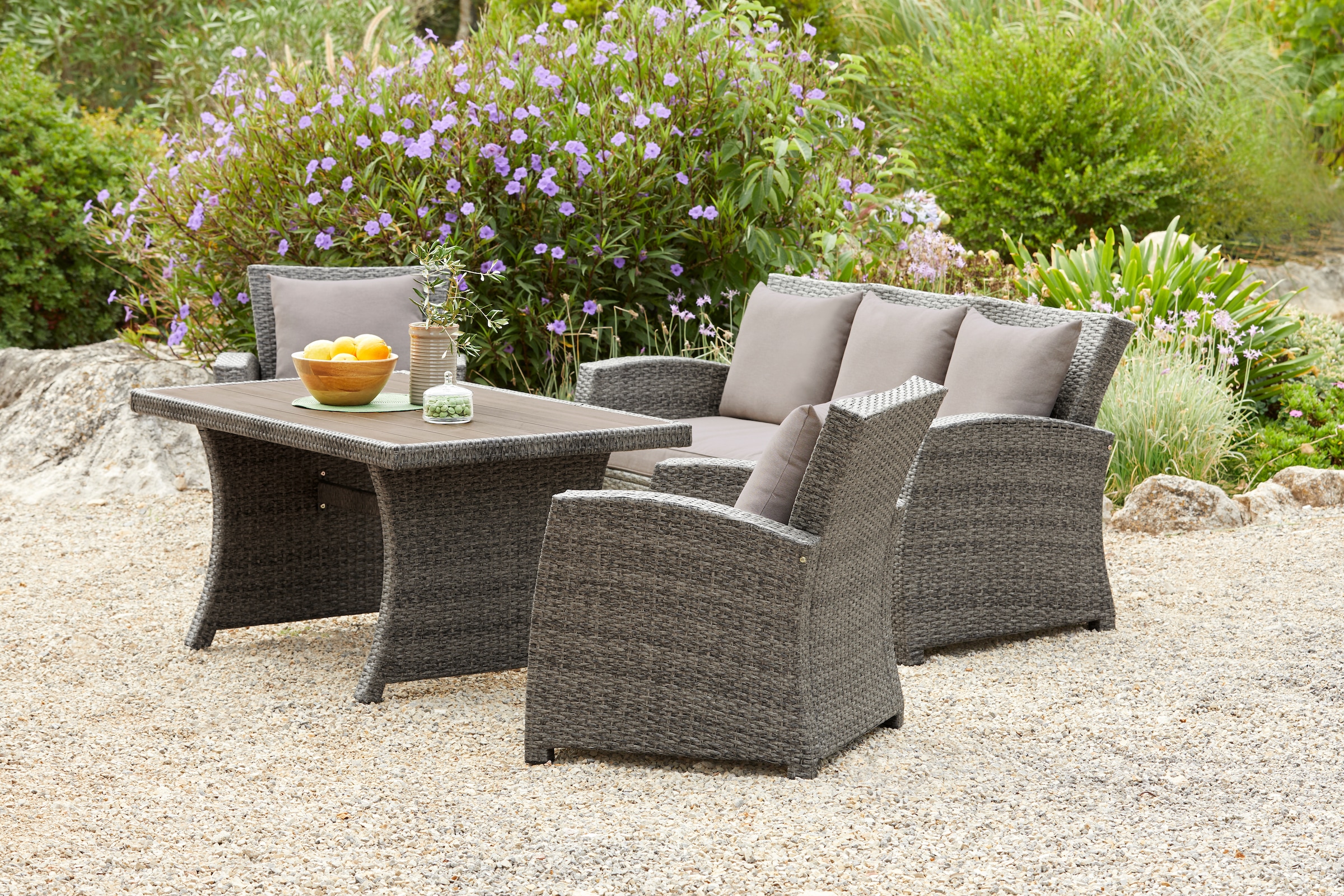 KONIFERA Gartenlounge-Set "Siros" Set, 1x 3er Sofa, 2x Sessel, 1x Tisch 135 günstig online kaufen