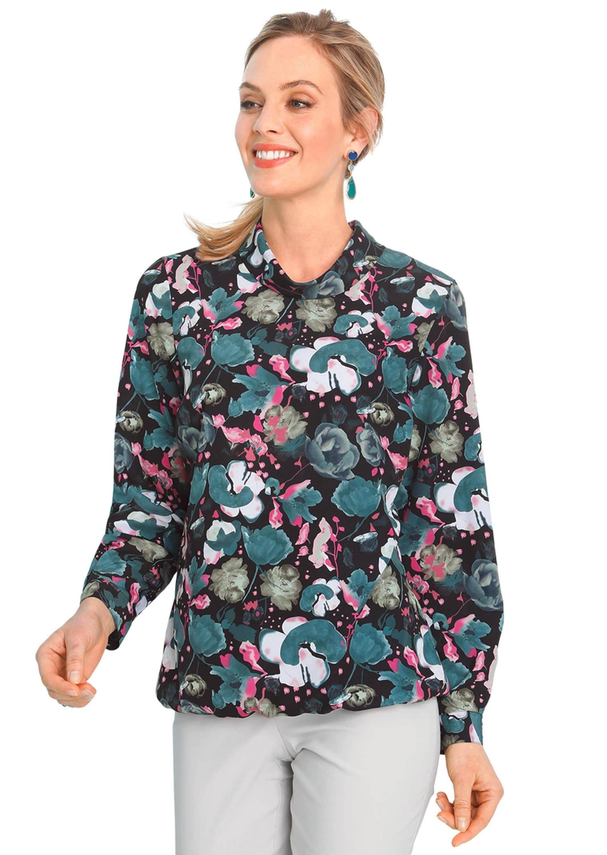 GOLDNER Klassische Bluse »Druckbluse Abstrakte Druckbluse mit leichtem Glanz«