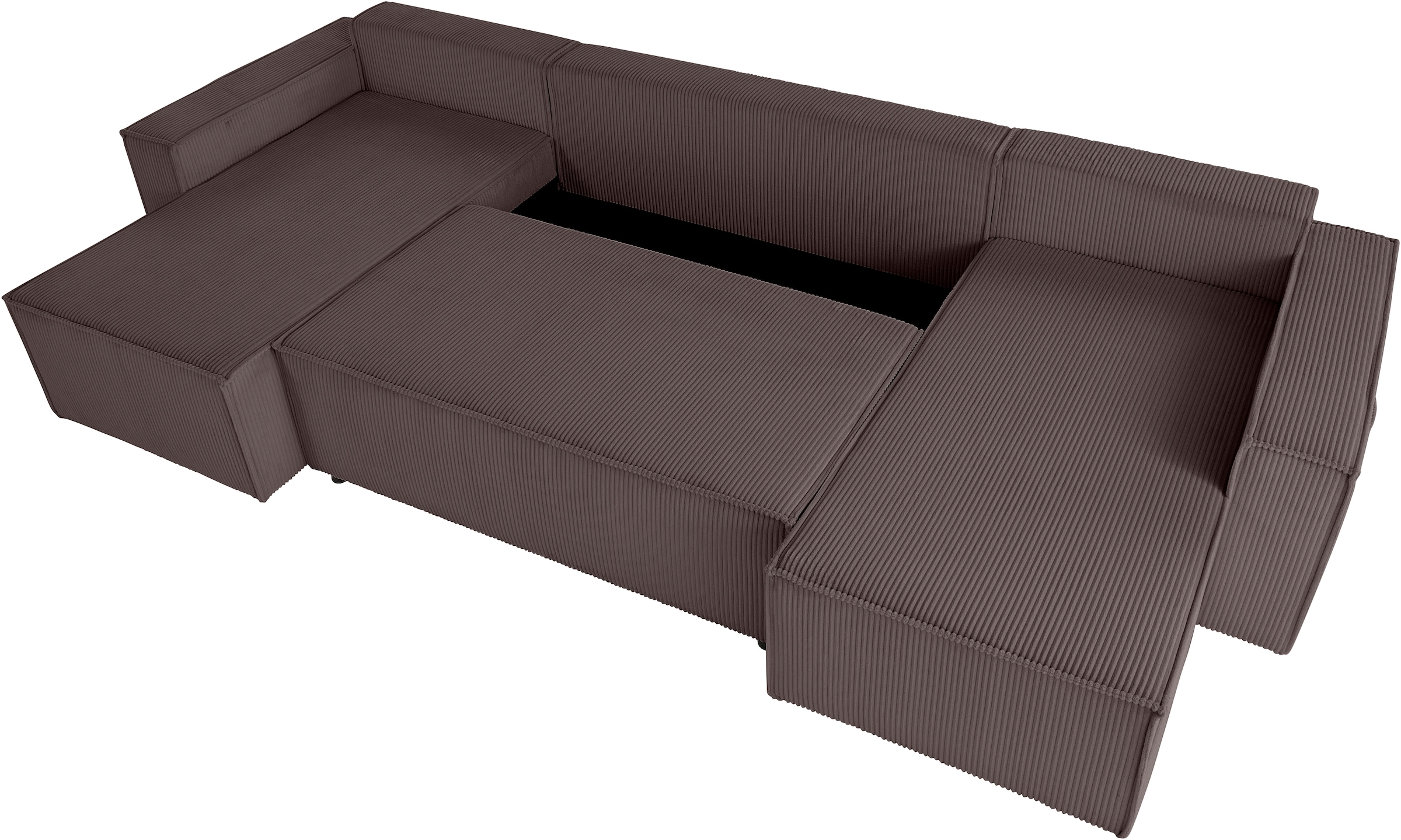 OTTO home Wohnlandschaft »Cassi, 311 cm, U-Form, Schlafsofa, Dauerschläfer, Boxspringfederung«, Schlaffunktion m. Bettkasten (Cord-Bezug