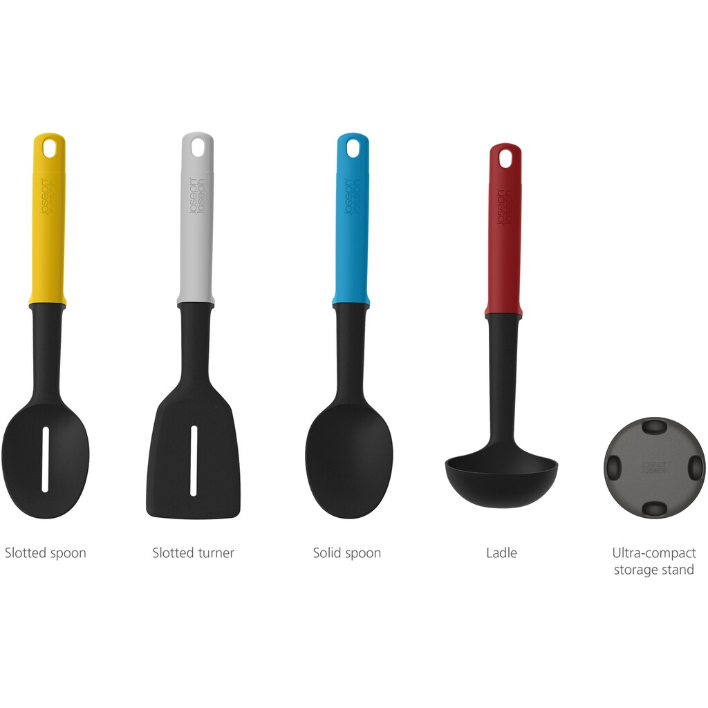 Joseph Joseph Kochbesteck-Set »Elevate™ Slim«, (Set, 5 tlg., Storage stand, Slotted Turner, Slotted spoon, Solid spoon, Ladle)