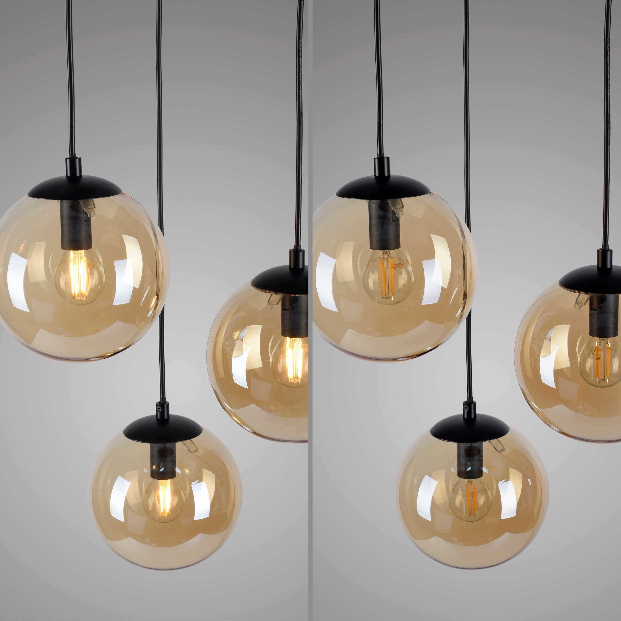 my home Pendelleuchte »Nymölla«, 3 flammig, Leuchtmittel E14 | ohne Leuchtmittel, Hängeleuchte mit großen Glaskugeln, amberfarben oder opal matt weiß